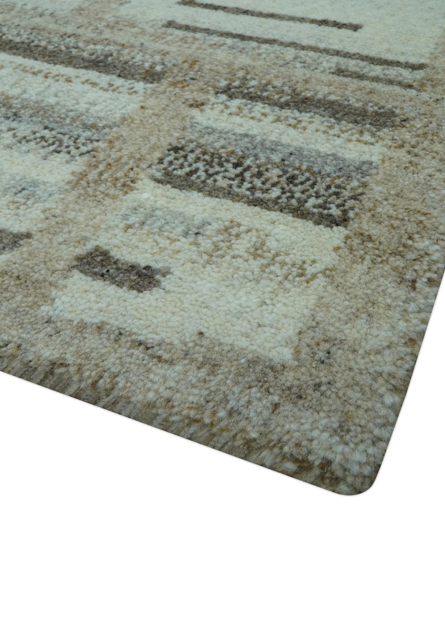 Modern Contemporary Beige Hand Knotted 2x3 Wool Area Rug - Image 7