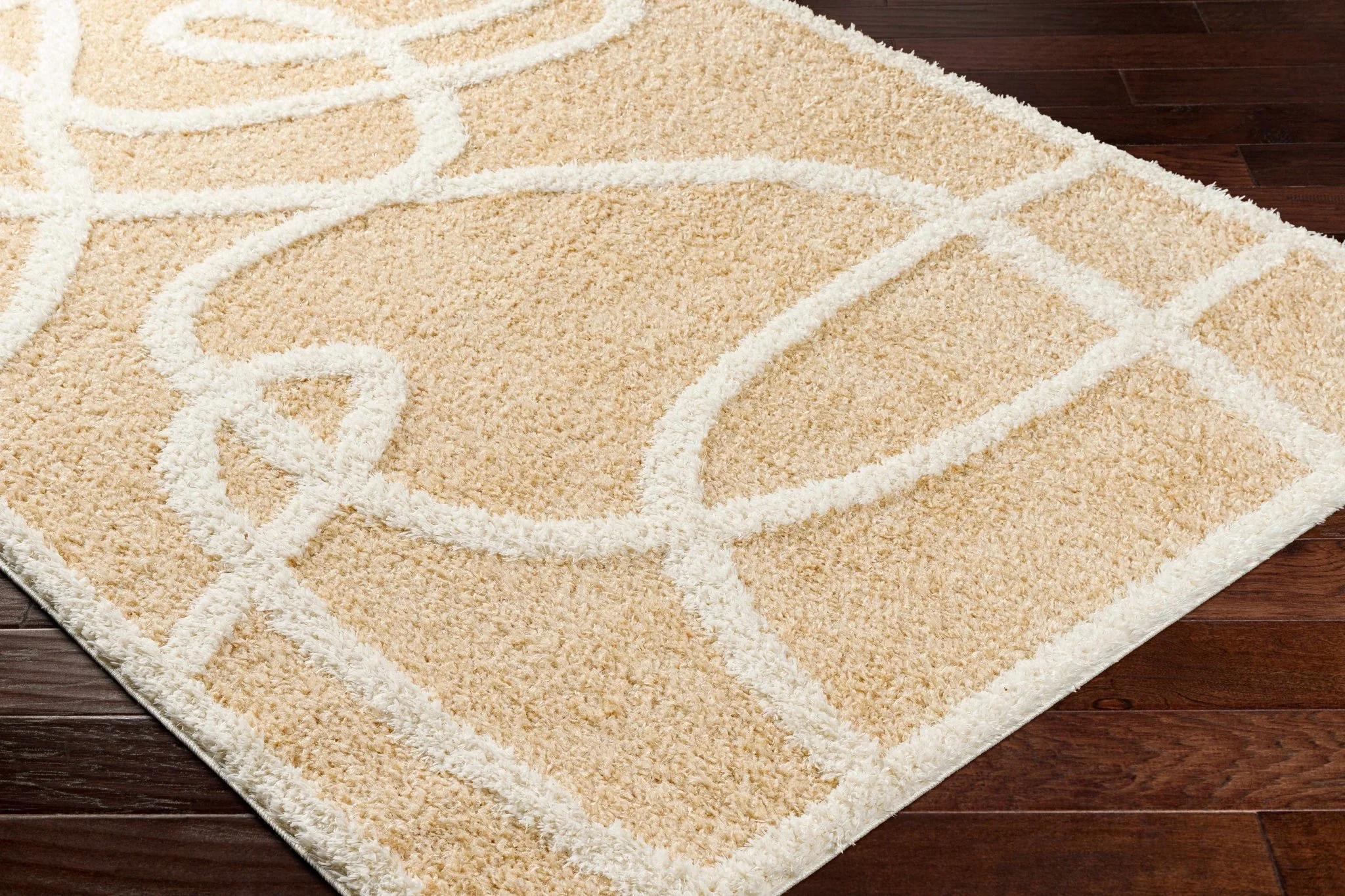 Modern Contemporary Beige and Ivory free line design Plush Pile area Rug - Image 3