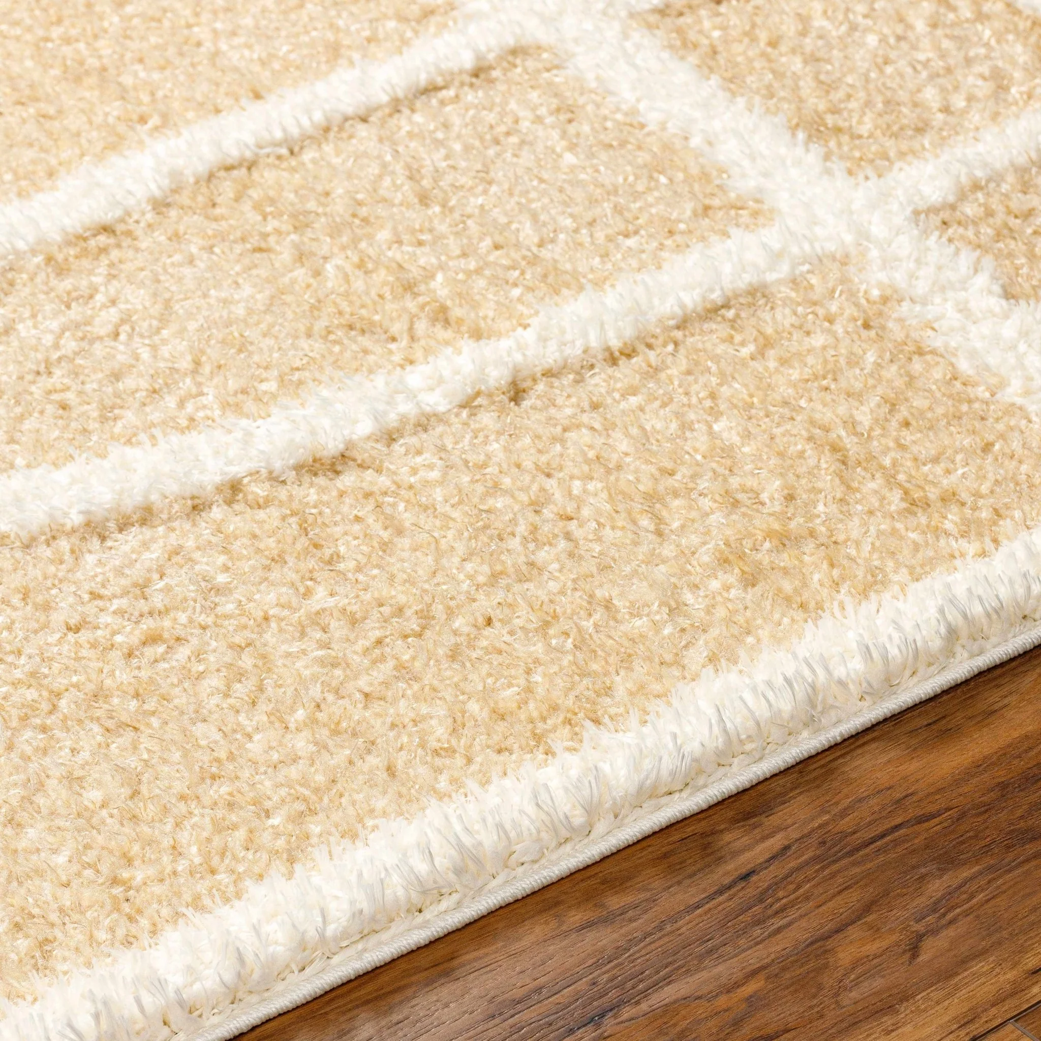 Modern Contemporary Beige and Ivory free line design Plush Pile area Rug - Image 4