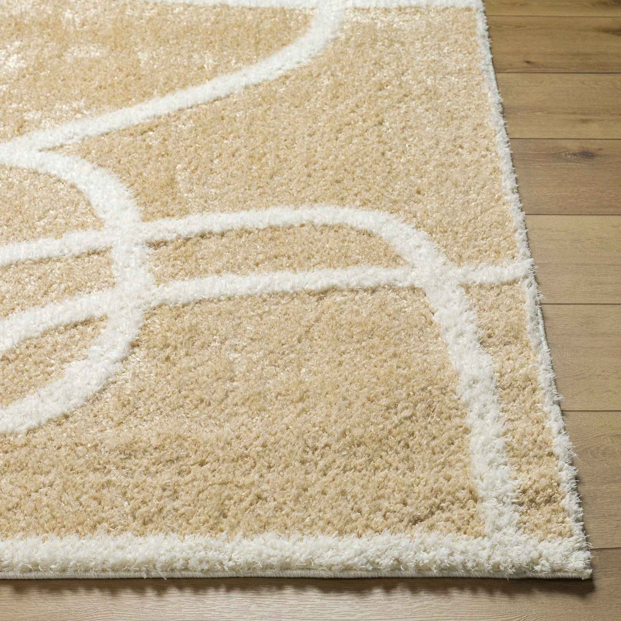 Modern Contemporary Beige and Ivory free line design Plush Pile area Rug - Image 5