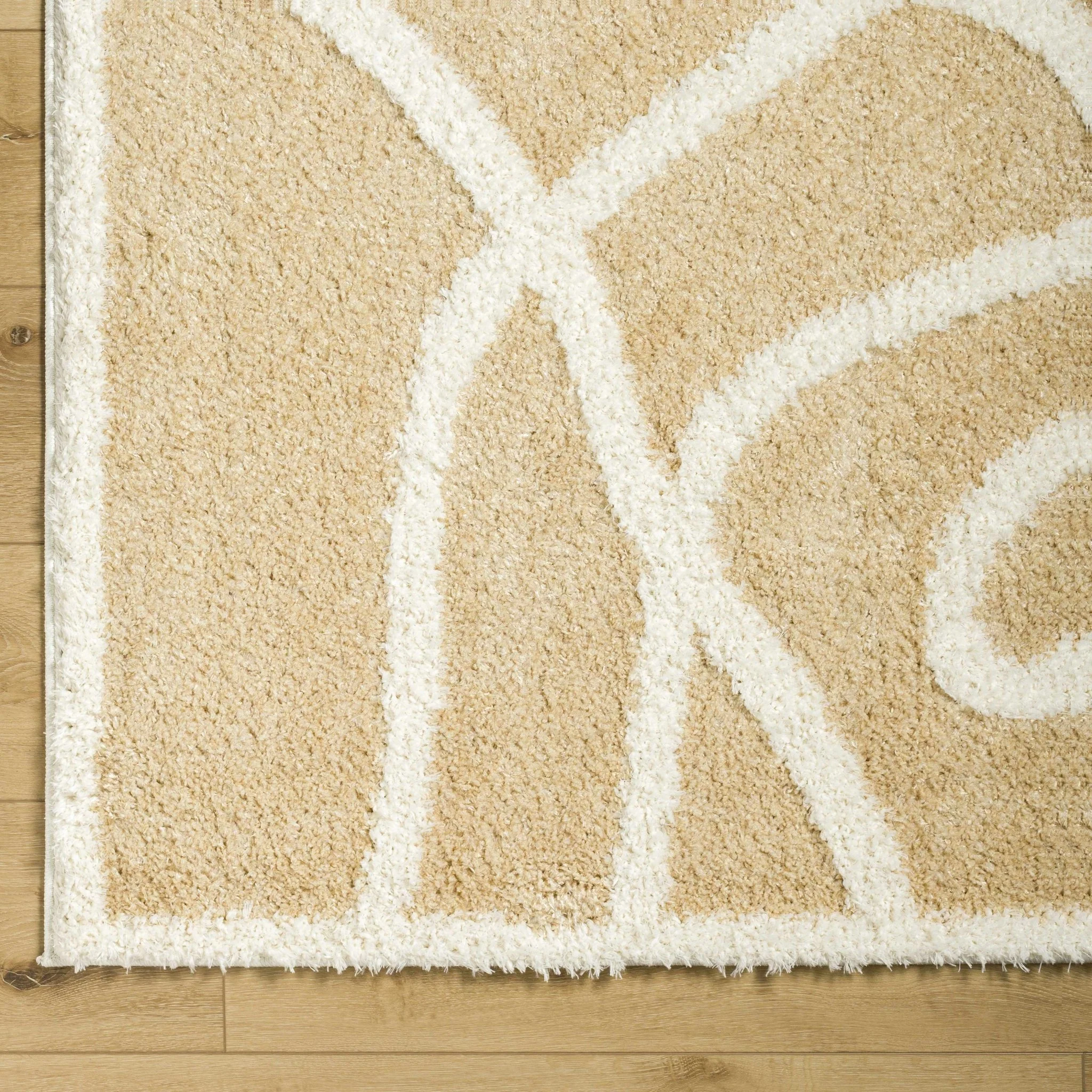 Modern Contemporary Beige and Ivory free line design Plush Pile area Rug - Image 7