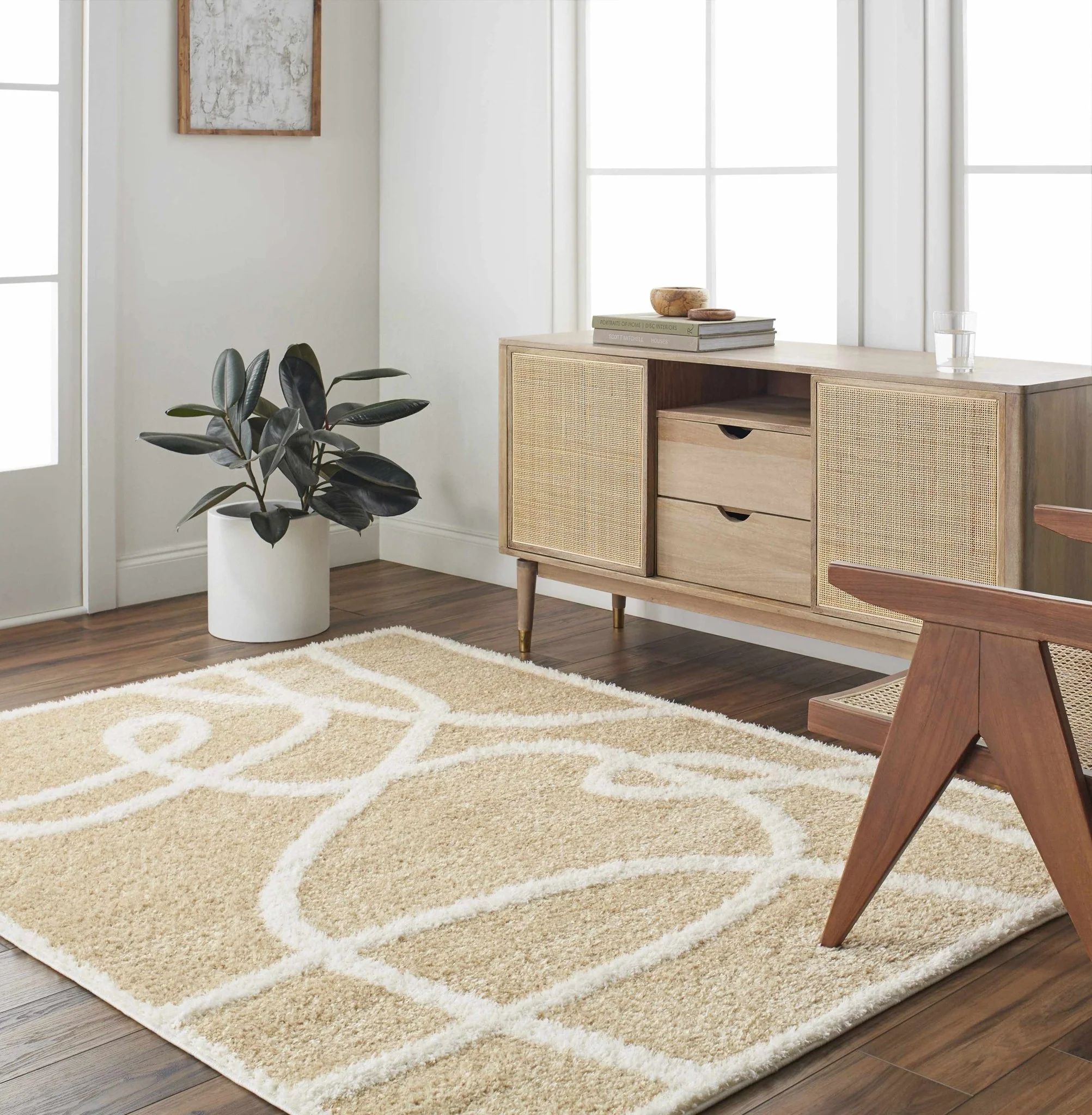 Modern Contemporary Beige and Ivory free line design Plush Pile area Rug - Image 8