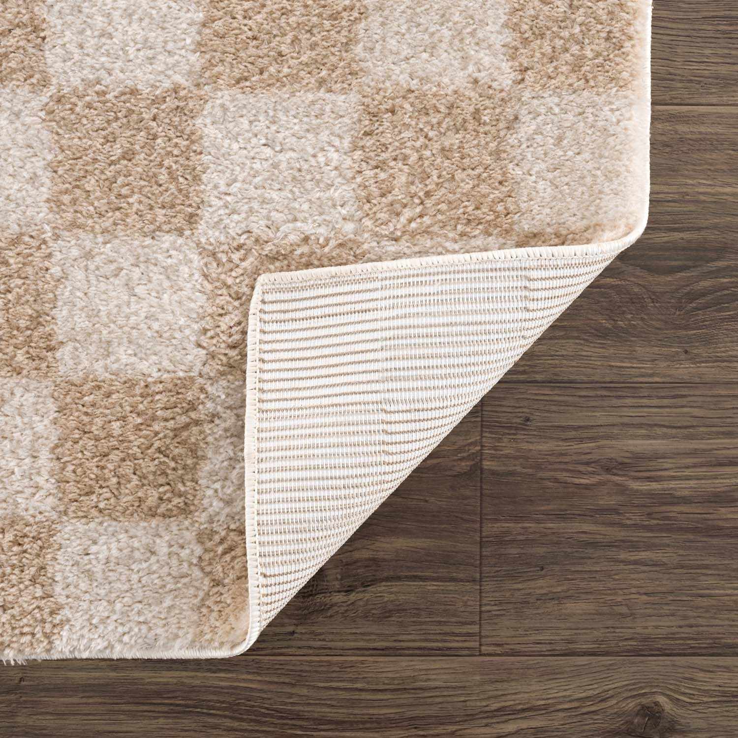 Modern Contemporary Camel and Beige Checked Texture High Pile Washable Area Rug - Image 5