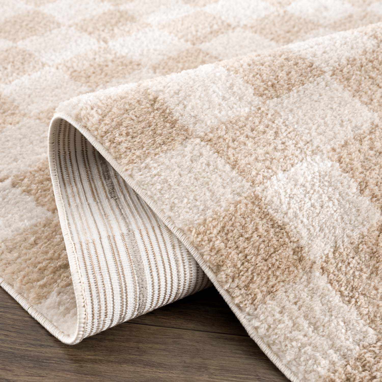 Modern Contemporary Camel and Beige Checked Texture High Pile Washable Area Rug - Image 6