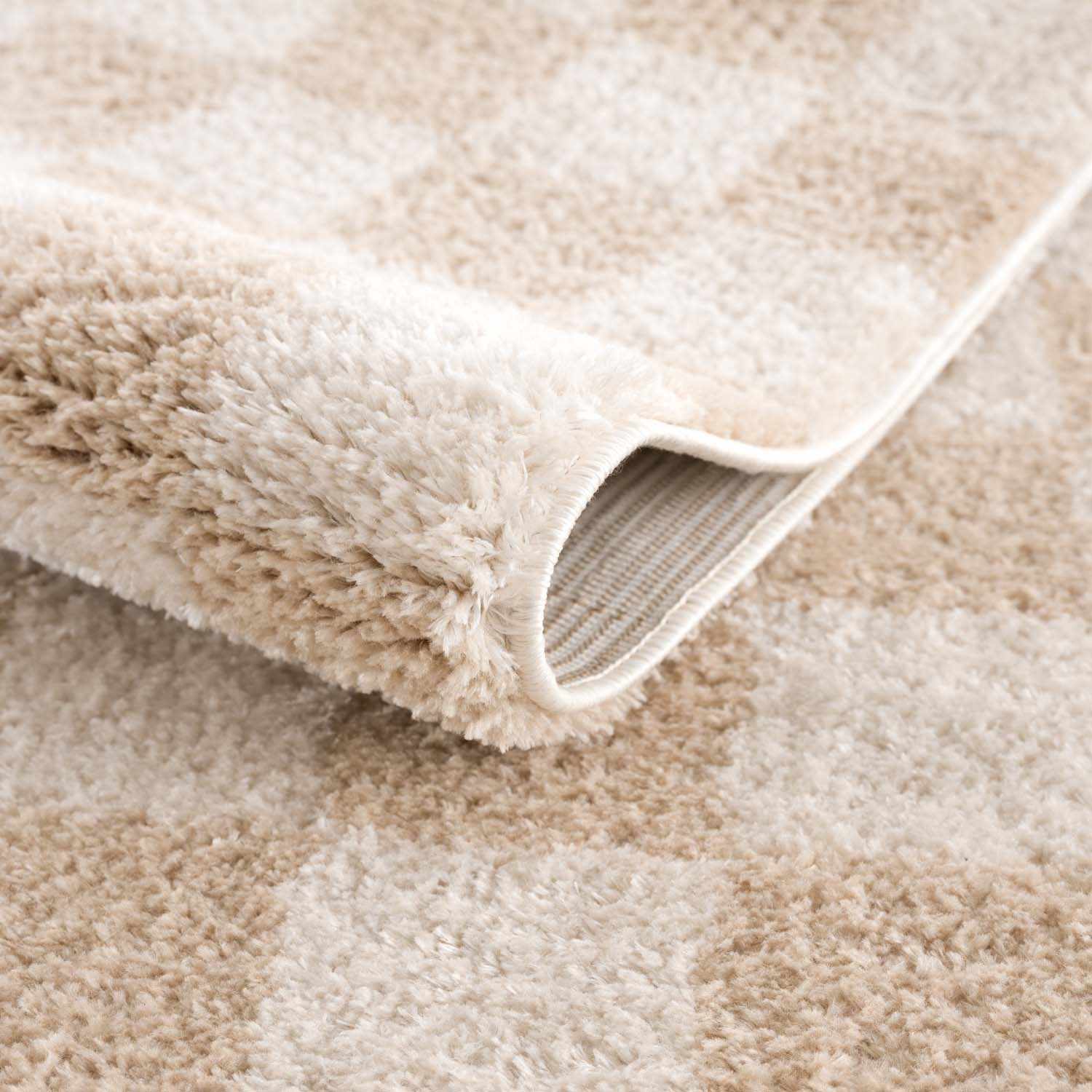 Modern Contemporary Camel and Beige Checked Texture High Pile Washable Area Rug - Image 7