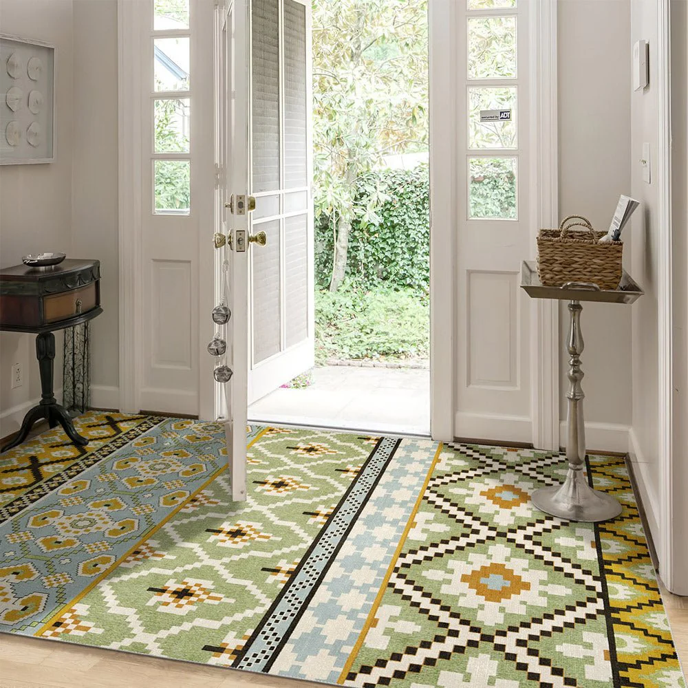 Modern Contemporary Green Machine Washable Cotton Area Rug - Image 5
