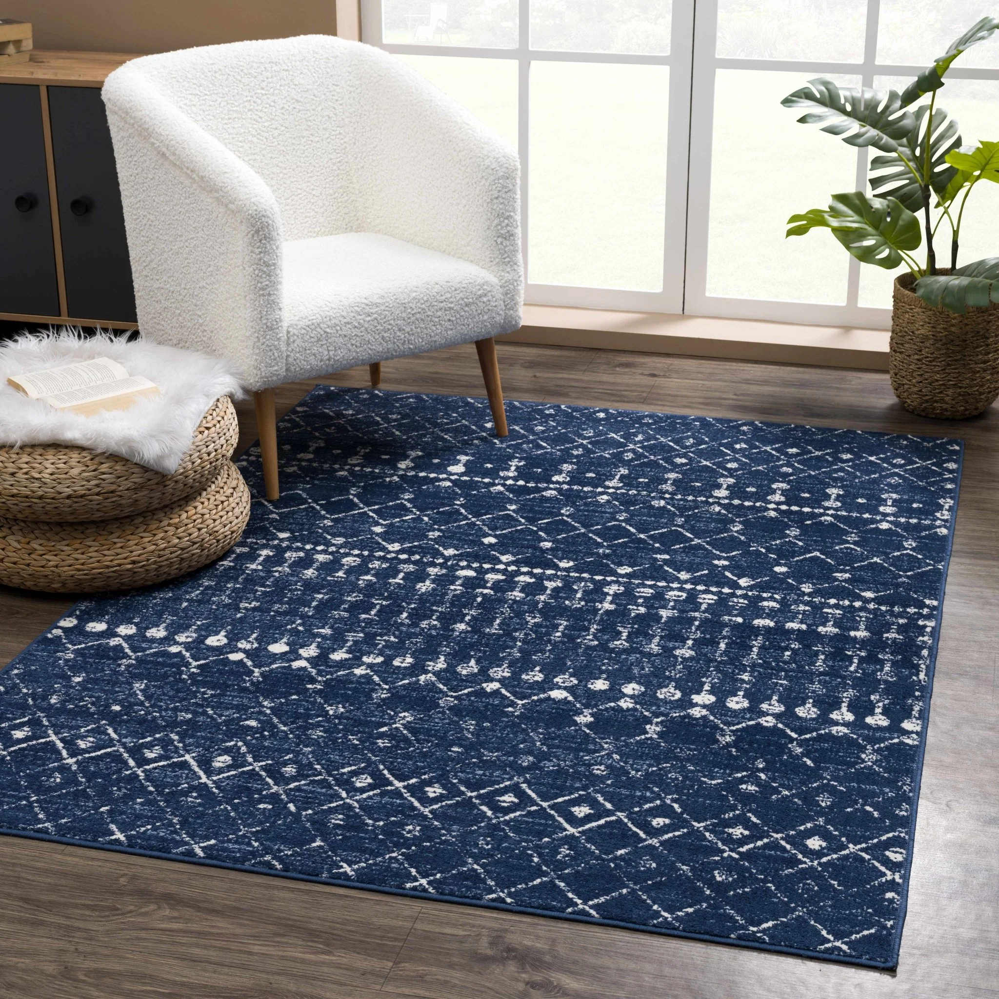 Modern Contemporary Navy and Ivory Low pile Multi size Area Rug - Image 11