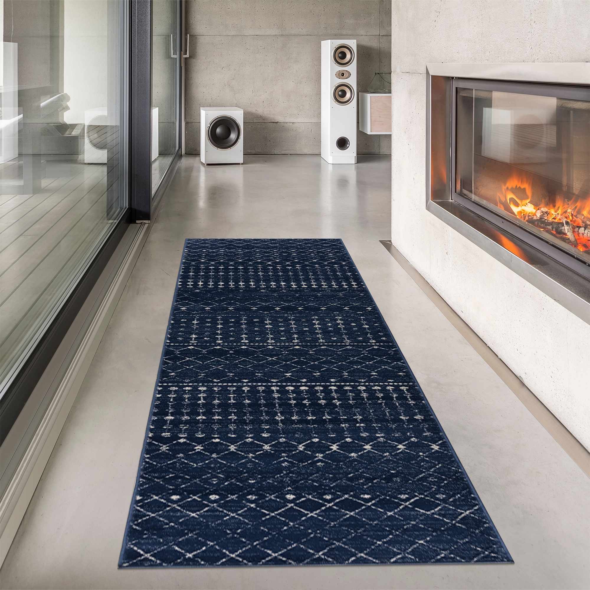 Modern Contemporary Navy and Ivory Low pile Multi size Area Rug - Image 3