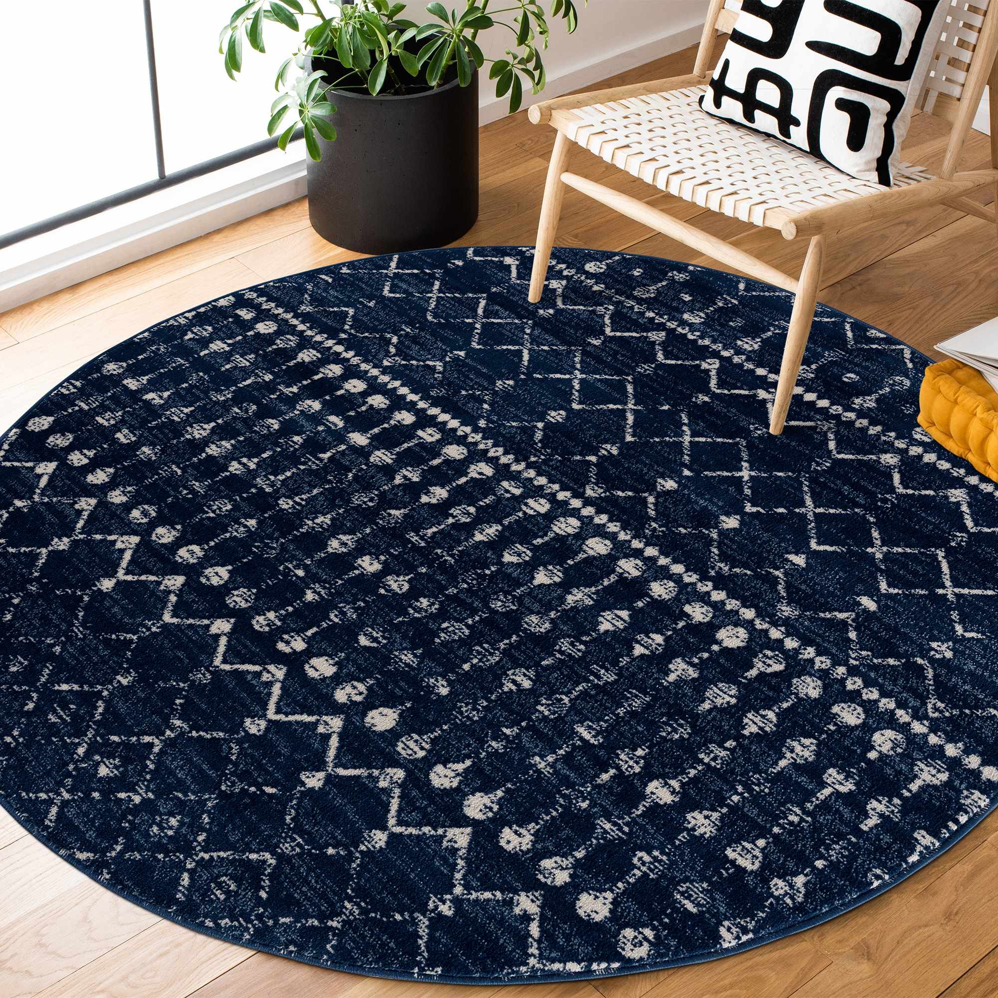 Modern Contemporary Navy and Ivory Low pile Multi size Area Rug - Image 4