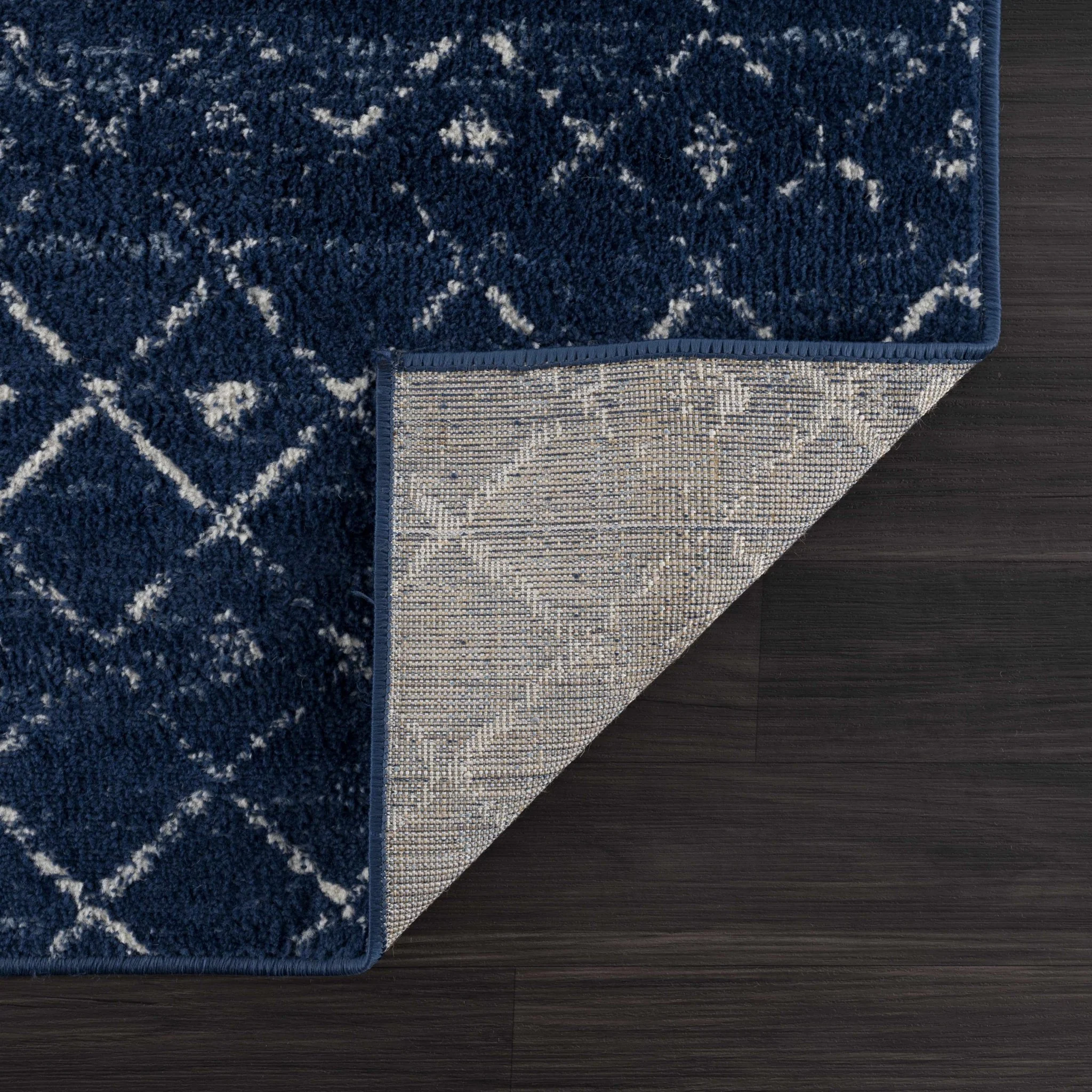 Modern Contemporary Navy and Ivory Low pile Multi size Area Rug - Image 7