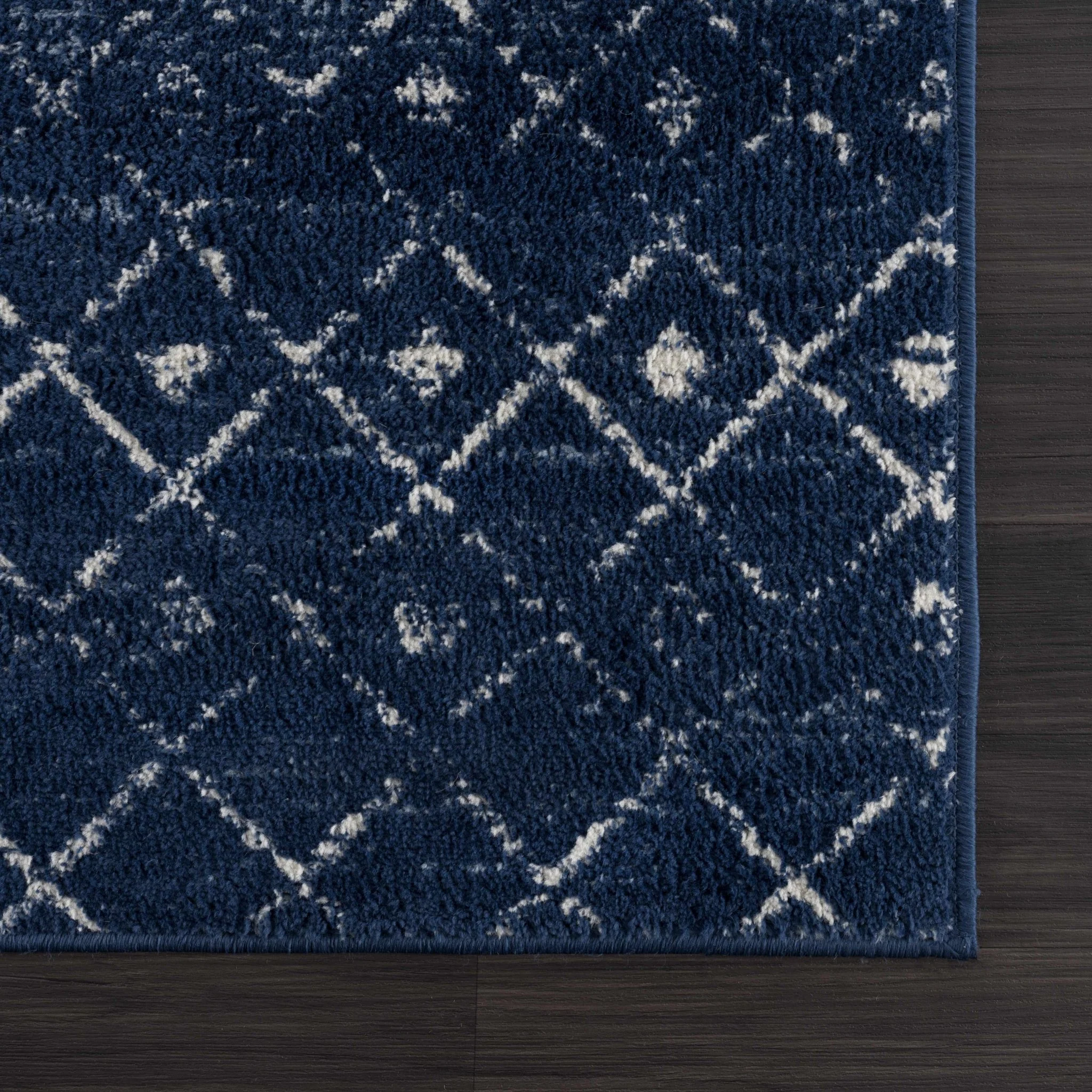 Modern Contemporary Navy and Ivory Low pile Multi size Area Rug - Image 9