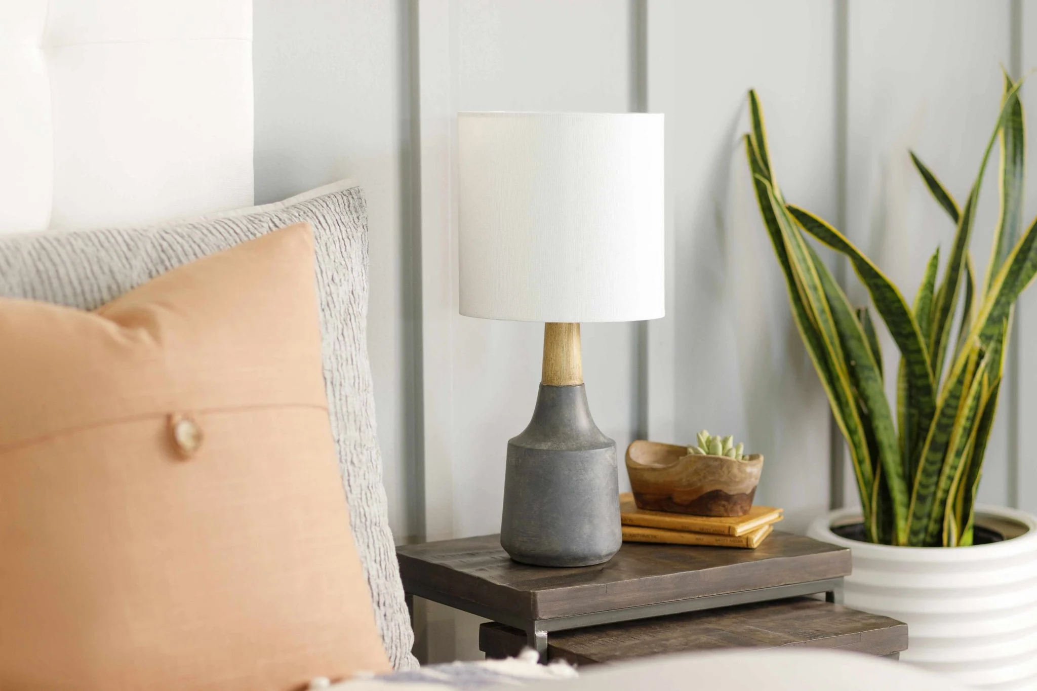 Modern Contemporary White, Tan and Light Blue Table Lamp, Bed Side Lamp - Image 3