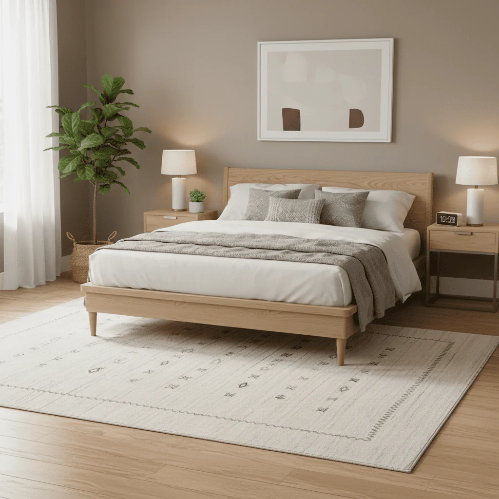Modern Design Beige Hand Loomed Wool Area Rug - Image 2