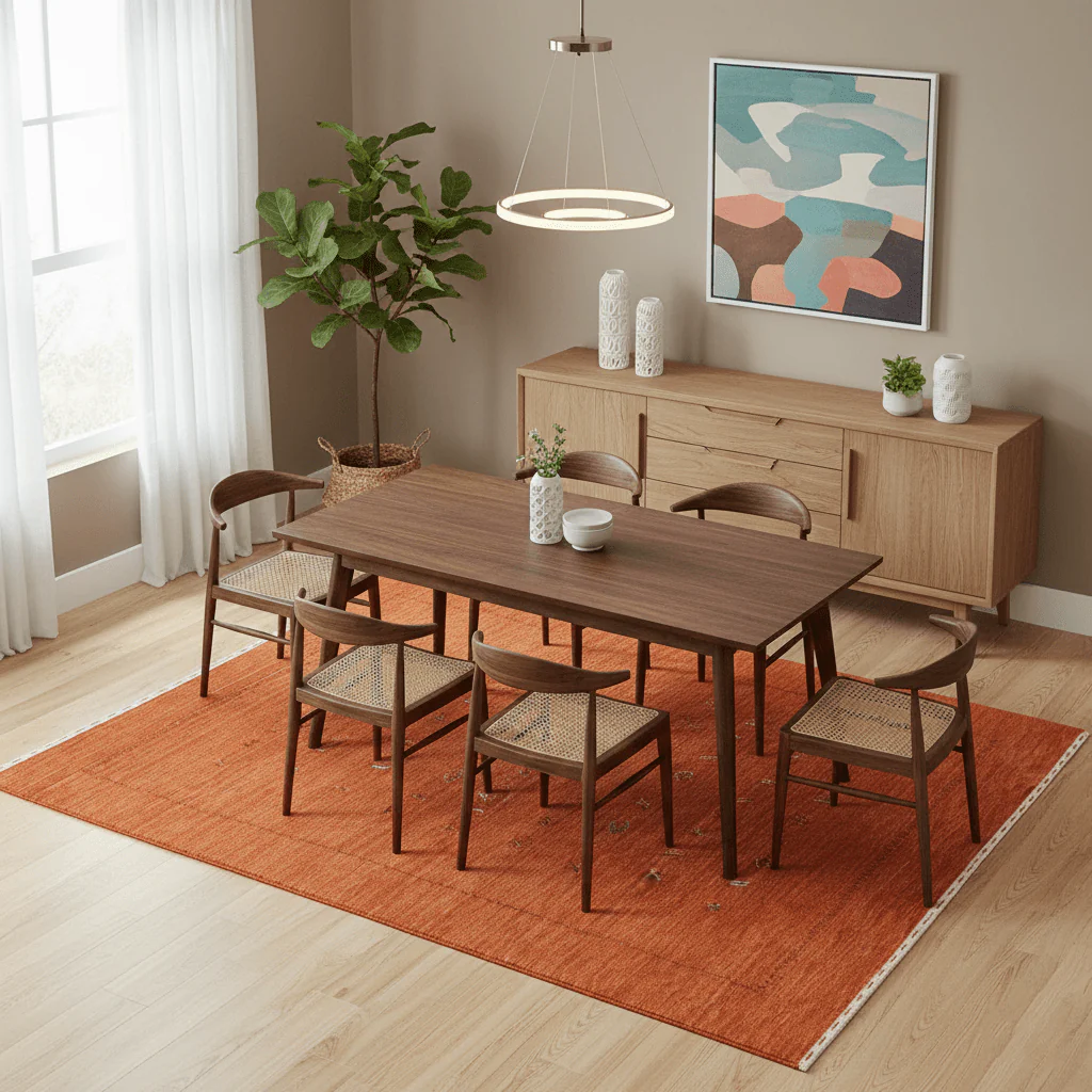 Modern Design Orange Hand Loomed Wool Area Rug - Image 2
