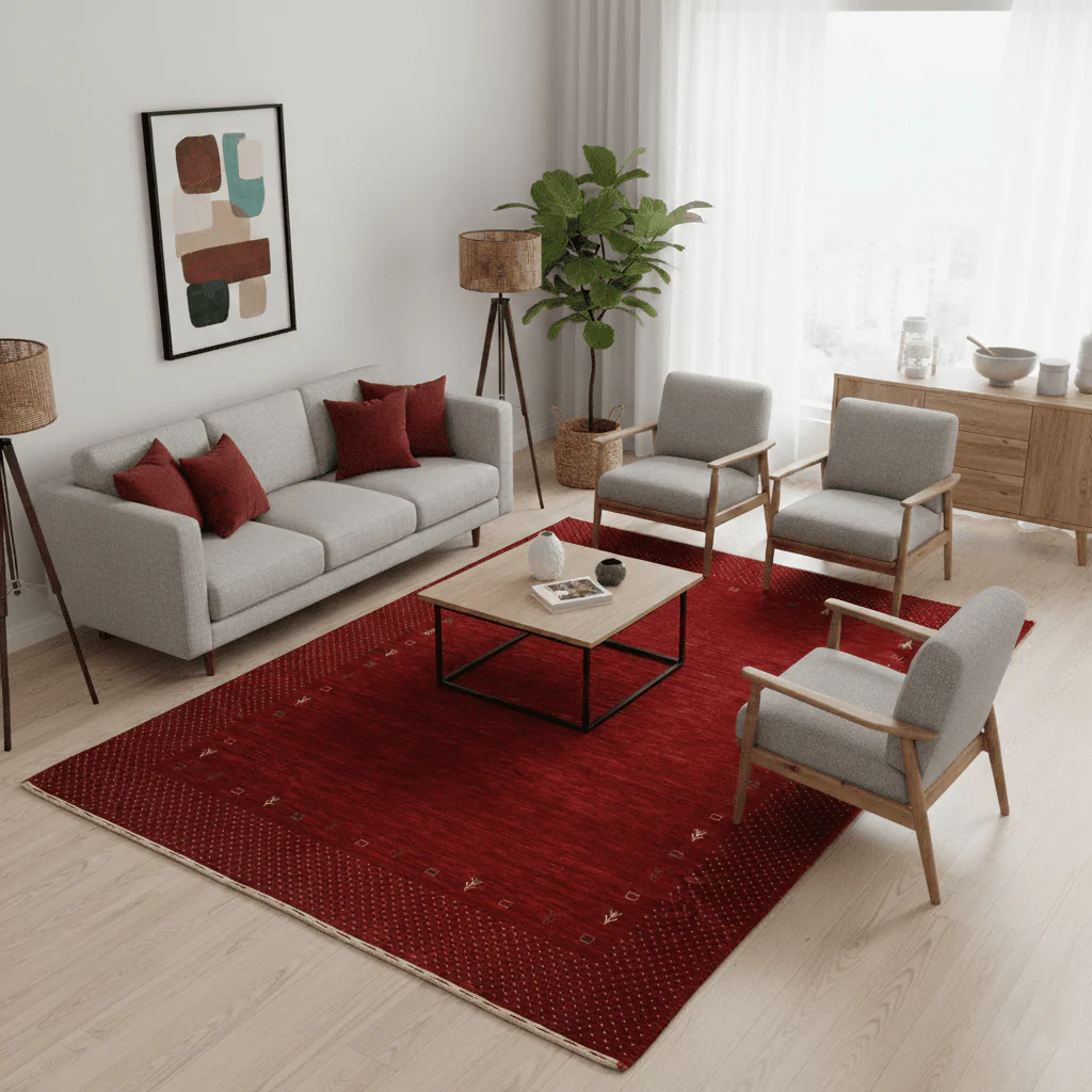 Modern Design Red Hand Loomed Wool Area Rug - Image 2