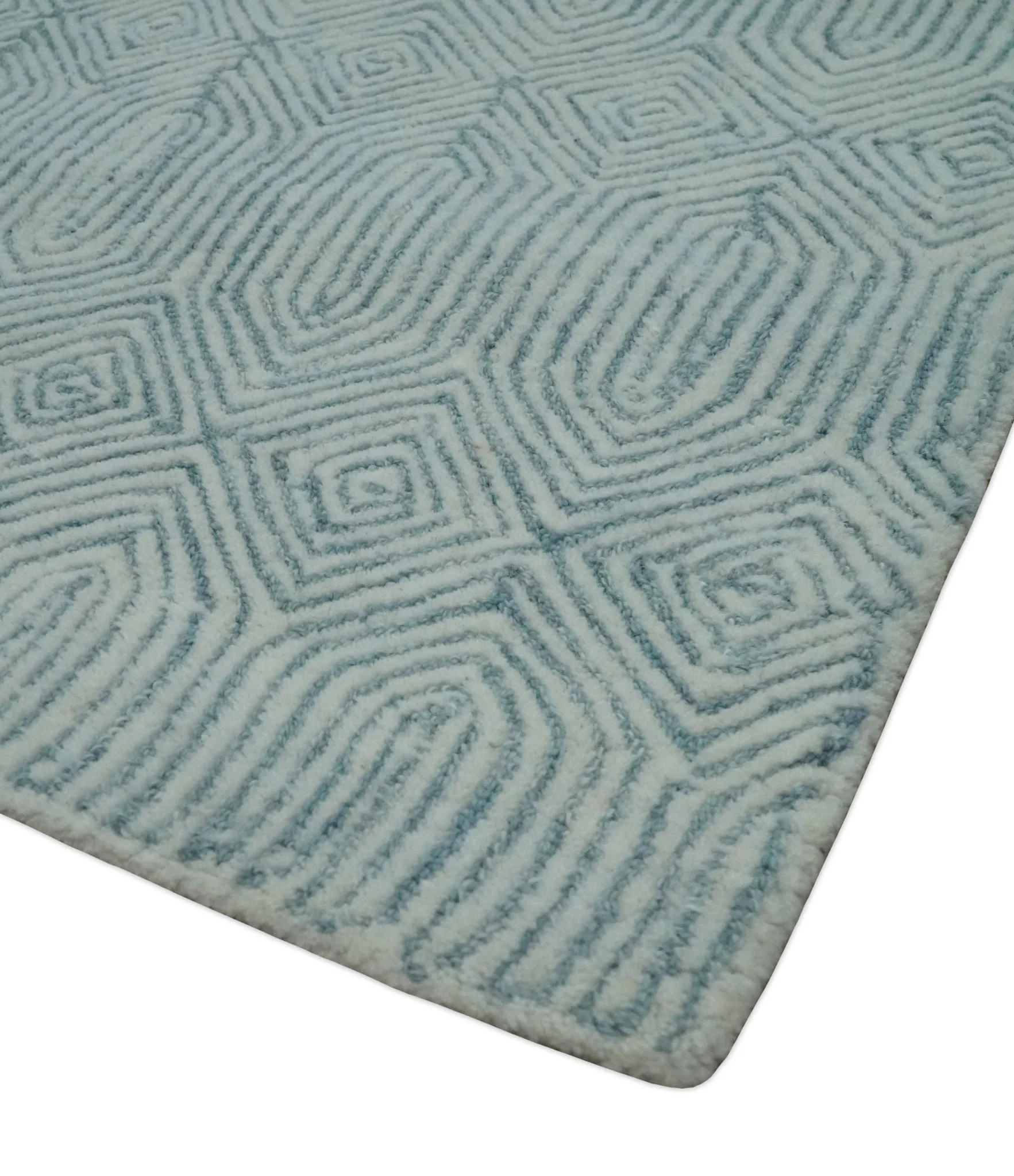 Modern Diamond Design Aqua and Ivory Hand Tufted Wool Area Rug - Image 10