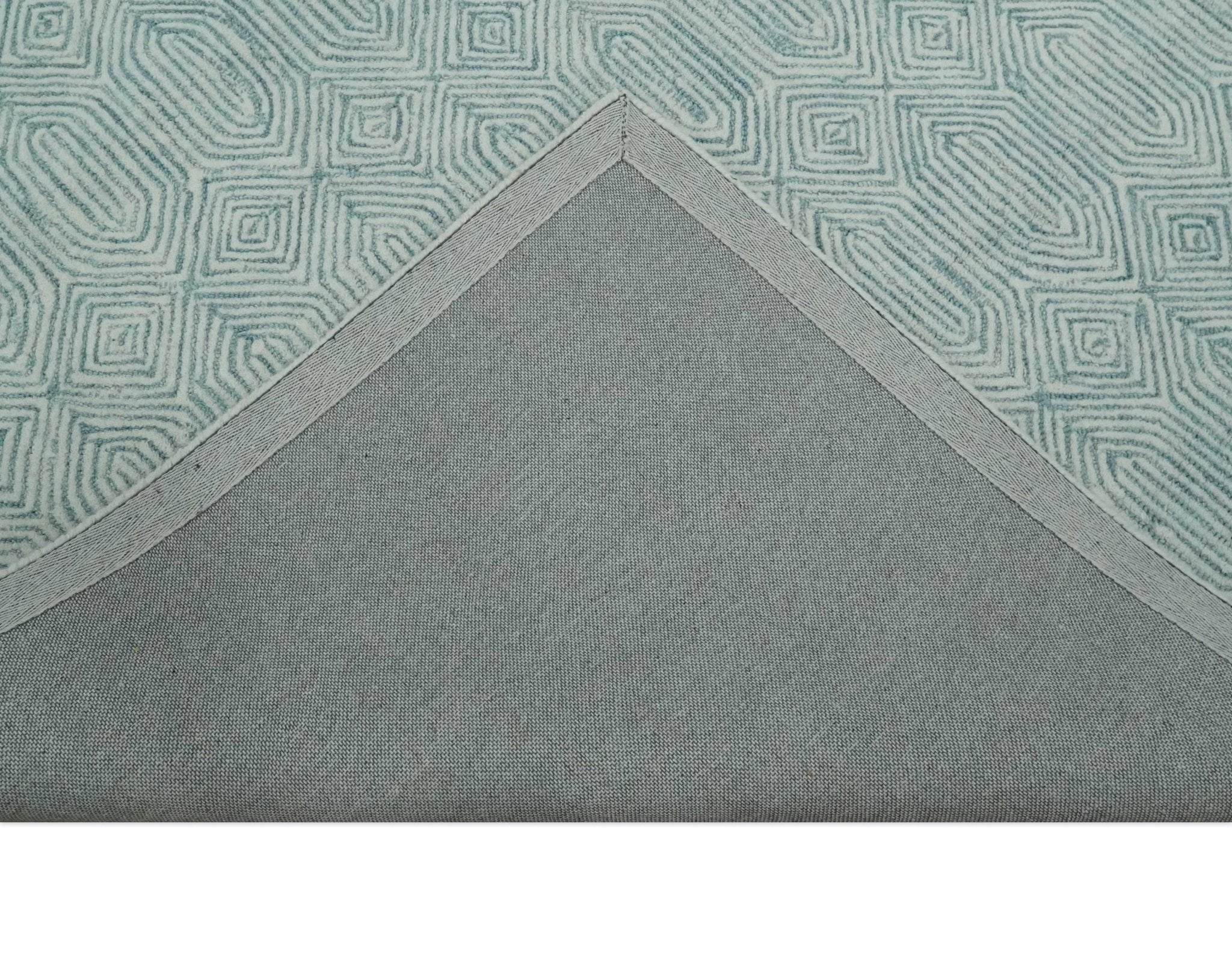 Modern Diamond Design Aqua and Ivory Hand Tufted Wool Area Rug - Image 4