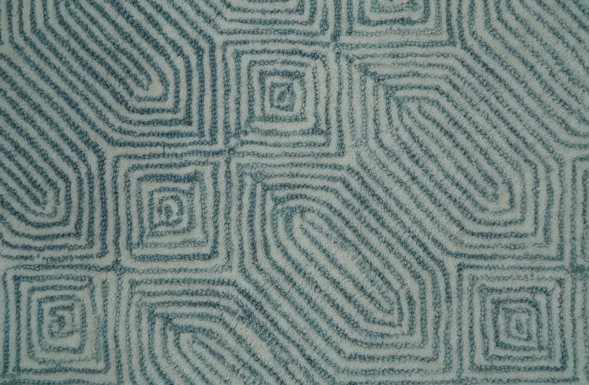 Modern Diamond Design Aqua and Ivory Hand Tufted Wool Area Rug - Image 6