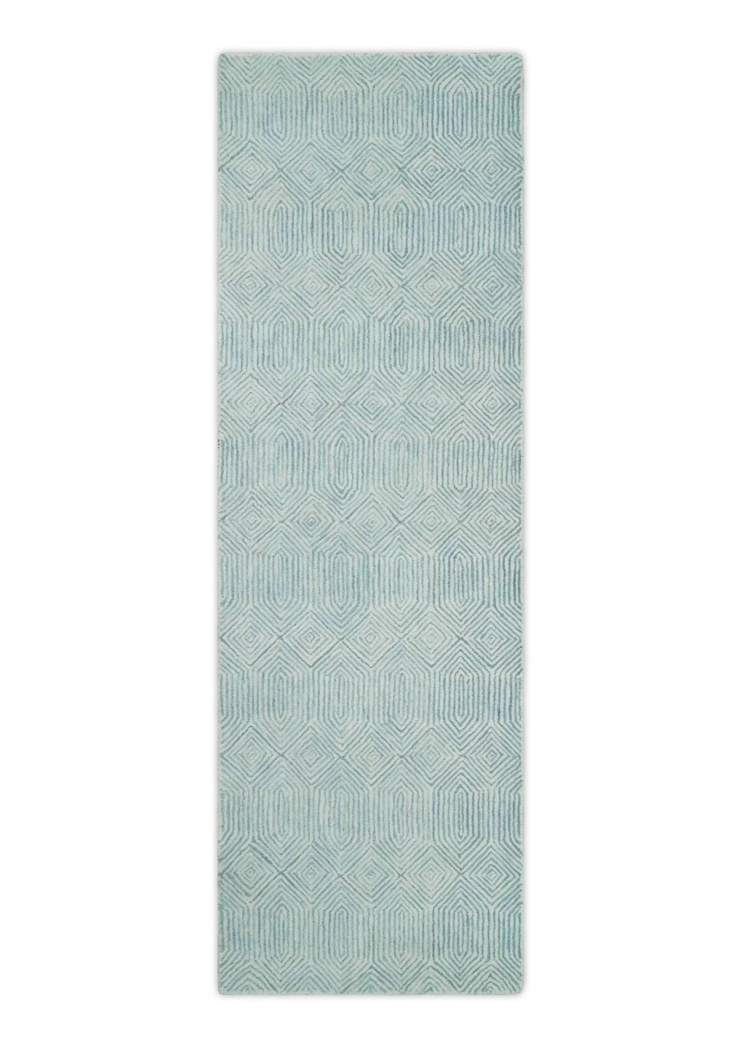 Modern Diamond Design Aqua and Ivory Hand Tufted Wool Area Rug - Image 9