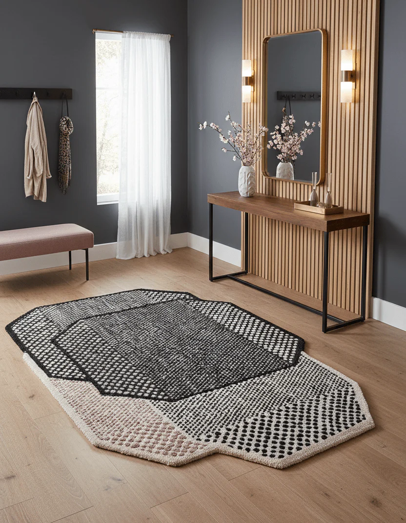 Modern Dotted Mesh Black Hand Tufted 5x8 Wool Area Rug - Image 2