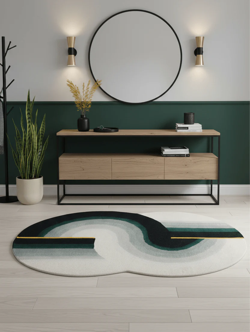 Modern Eclipse Curve Black Hand Tufted 4x6 Wool Rug - Image 2