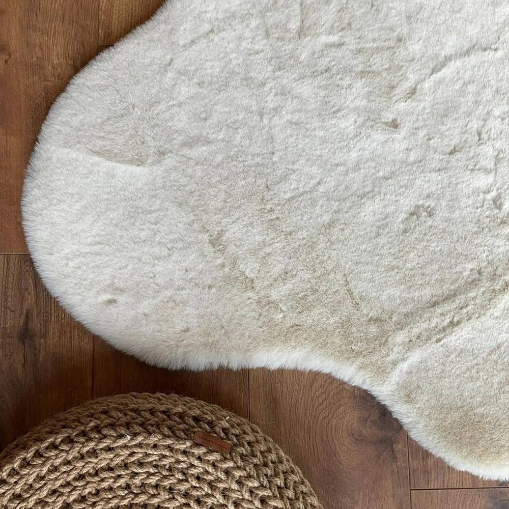 Modern Faux Rabbit White Machine Washable Silk Rug - Image 3
