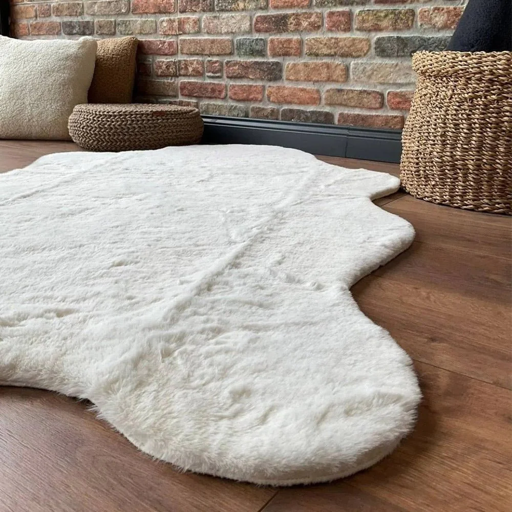 Modern Faux Rabbit White Machine Washable Silk Rug - Image 6