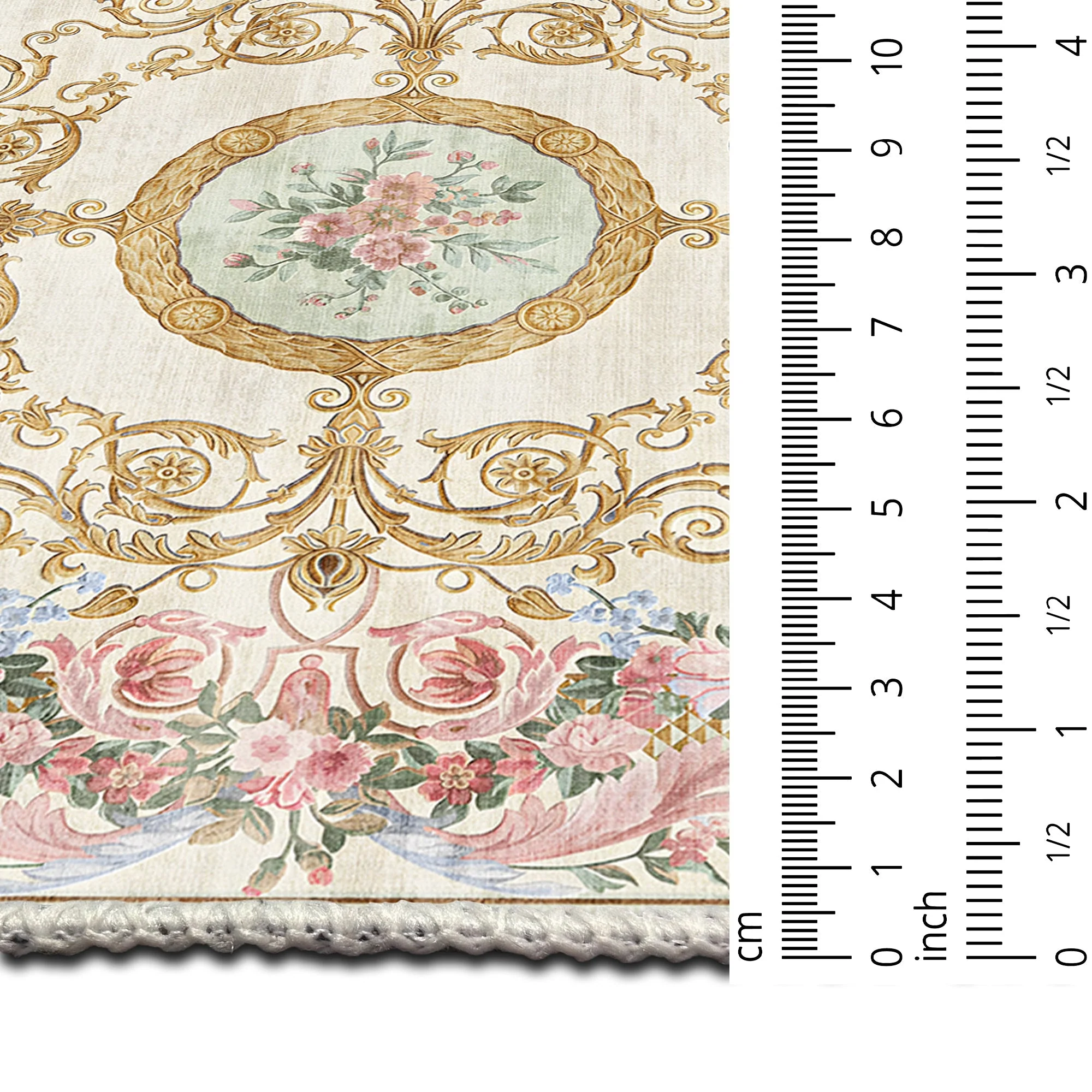 French Aubusson Inspired Beige Machine Washable Cotton Area Rug - Image 6