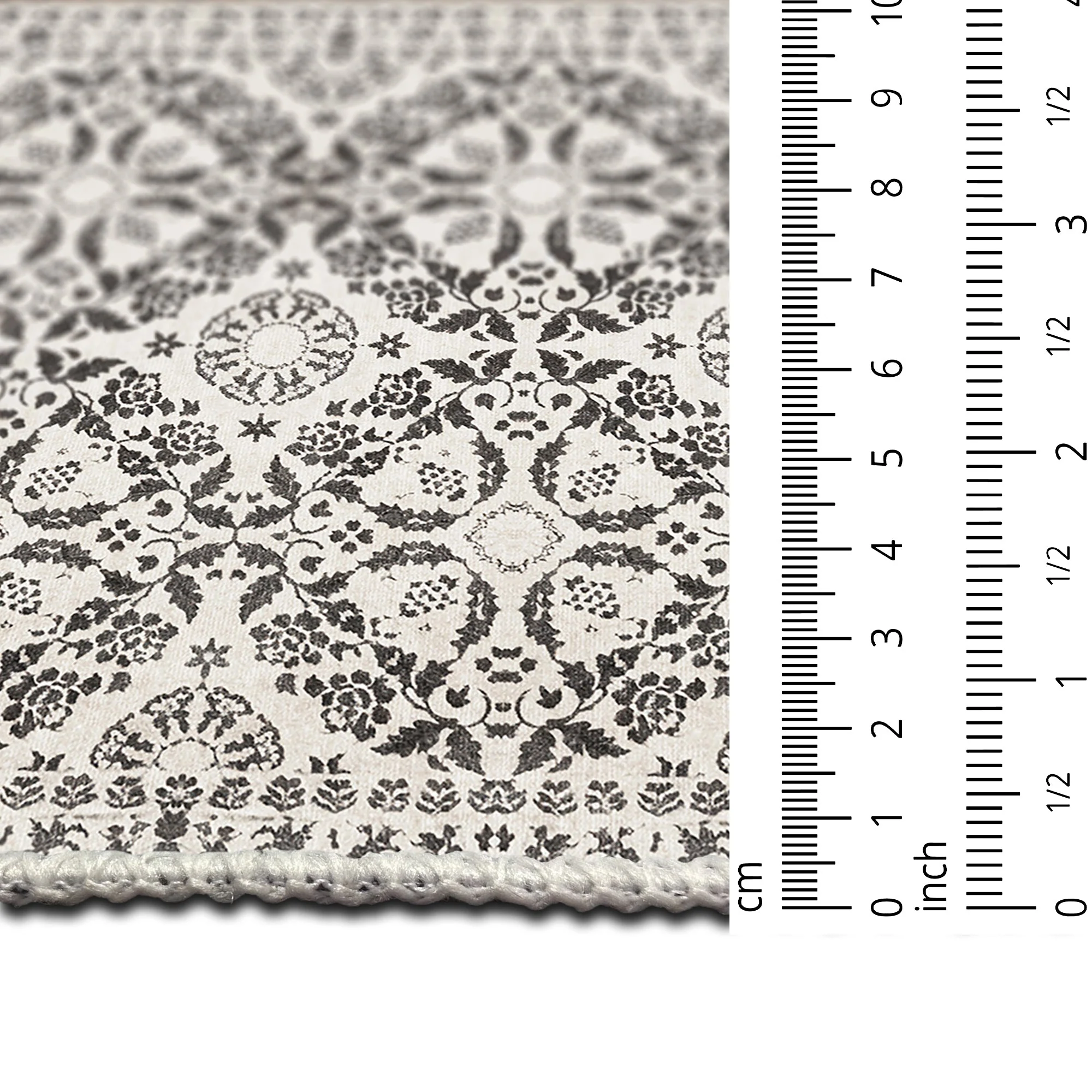 Modern Floral Charcoal And Beige Machine Washable Cotton Rug - Image 8