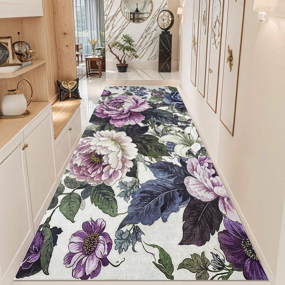 Modern Floral Green Machine Washable Cotton Area Rug - Image 3
