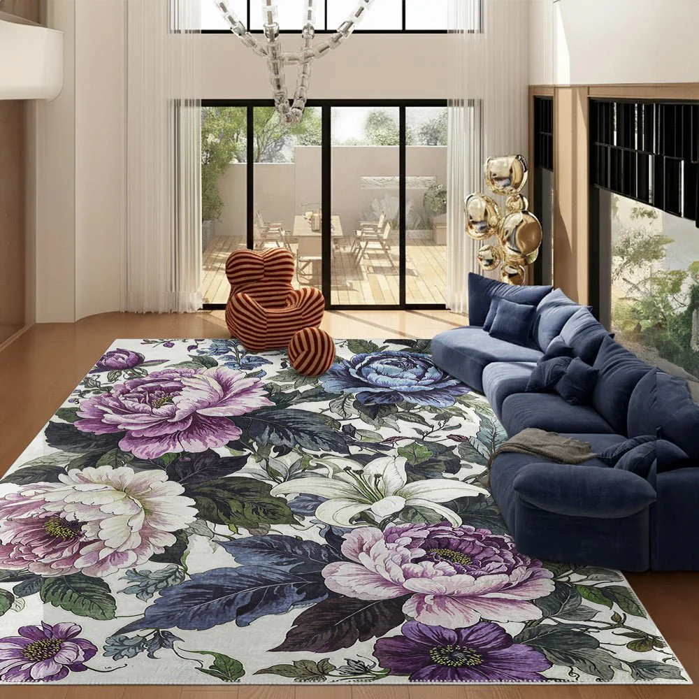 Modern Floral Green Machine Washable Cotton Area Rug - Image 4