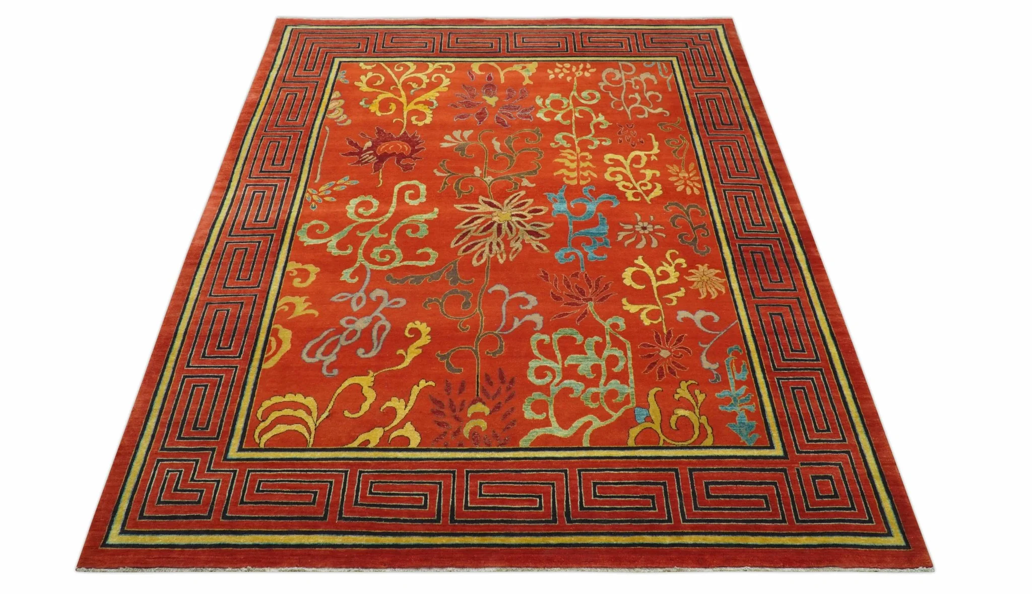 Modern Floral Orange 8x10 Hand Knotted wool Area Rug - Image 10