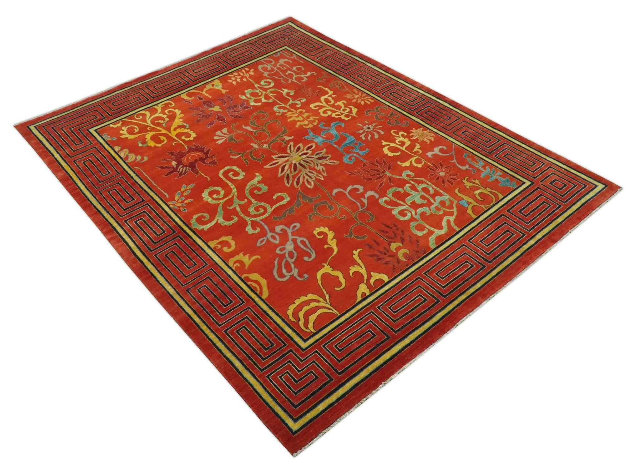 Modern Floral Orange 8x10 Hand Knotted wool Area Rug - Image 11