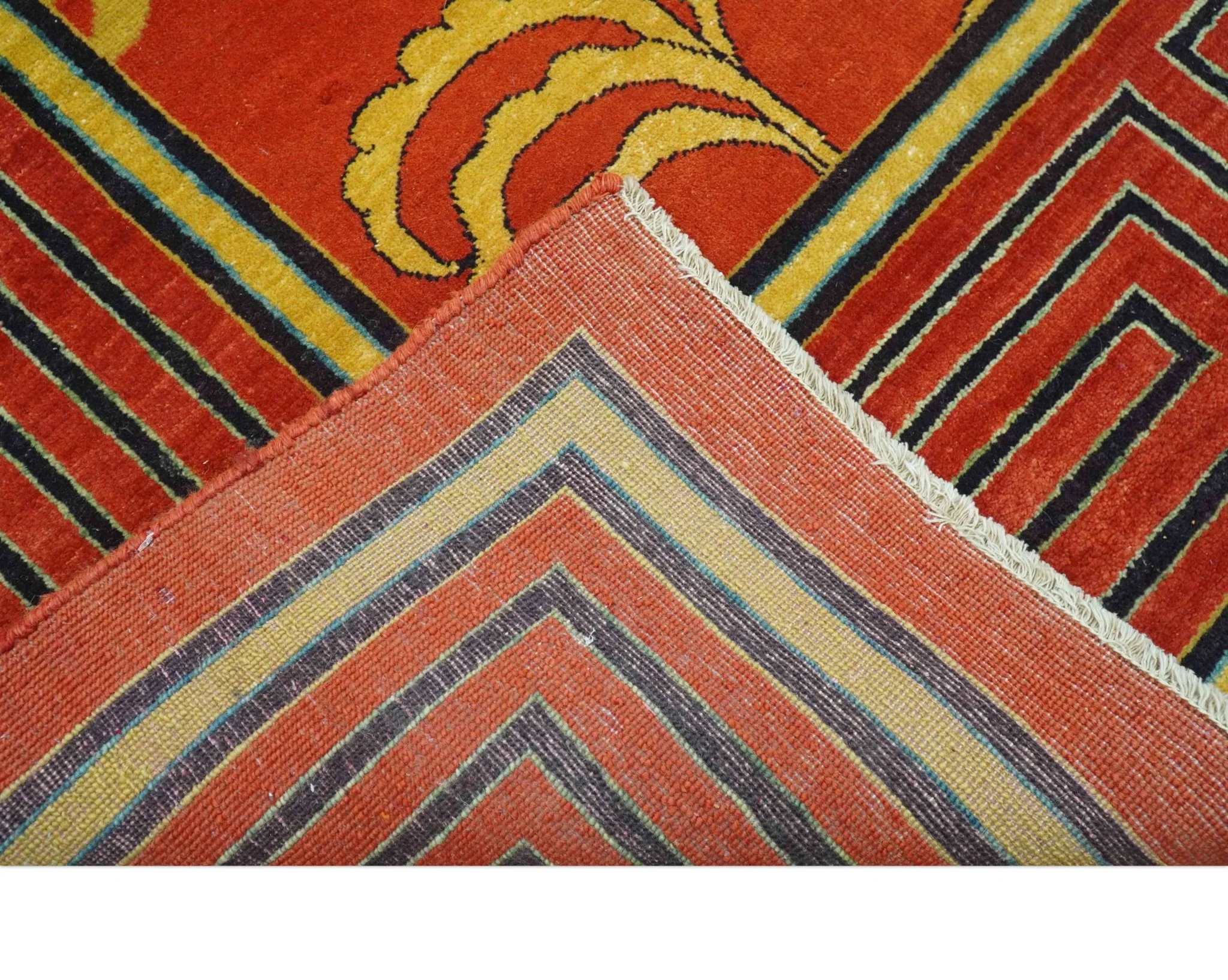 Modern Floral Orange 8x10 Hand Knotted wool Area Rug - Image 4