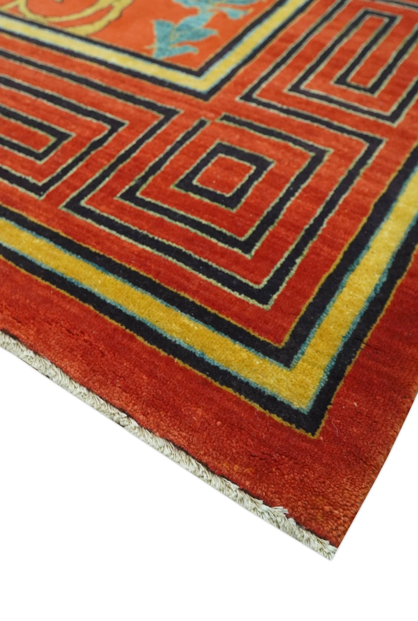 Modern Floral Orange 8x10 Hand Knotted wool Area Rug - Image 5