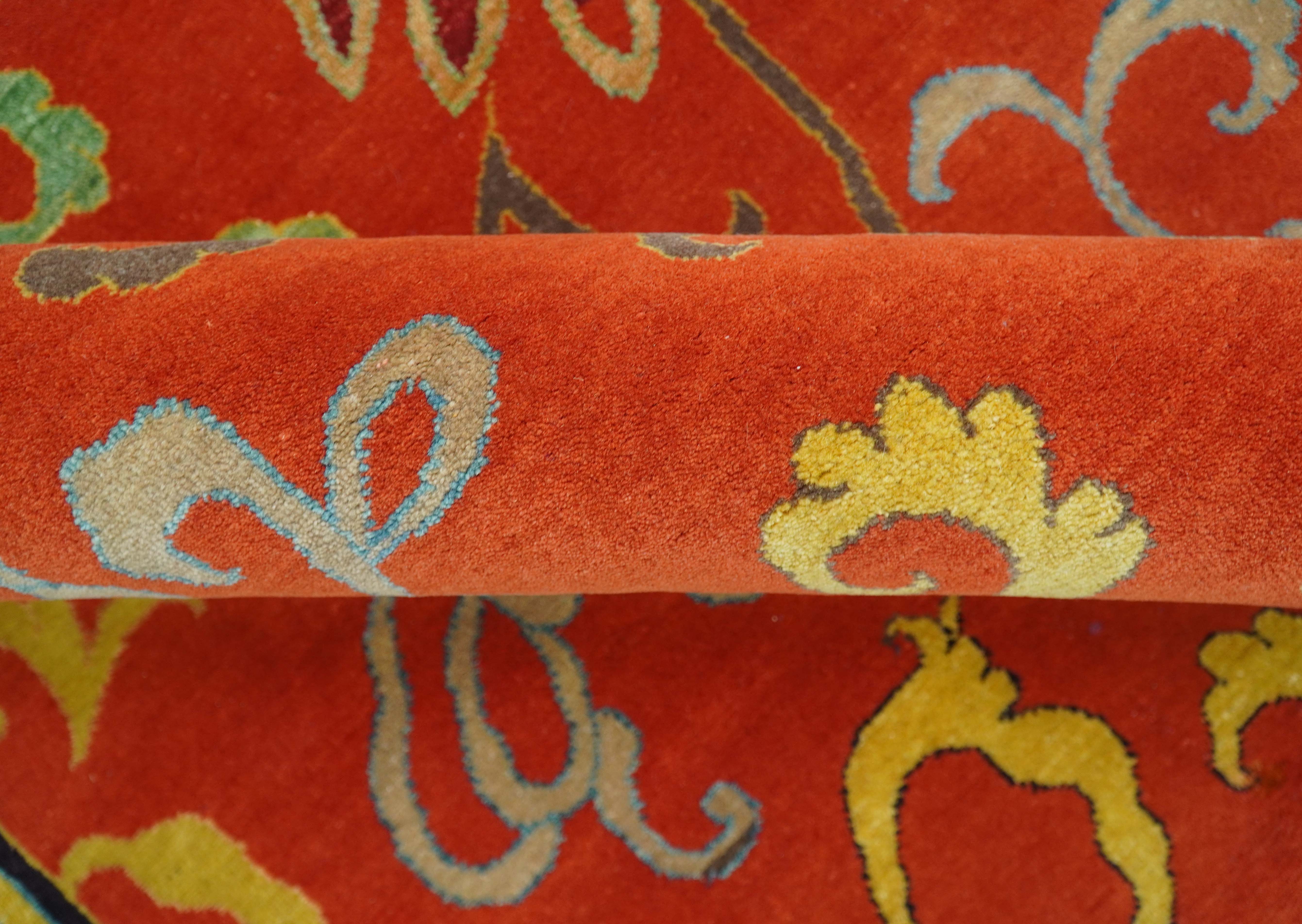 Modern Floral Orange 8x10 Hand Knotted wool Area Rug - Image 8
