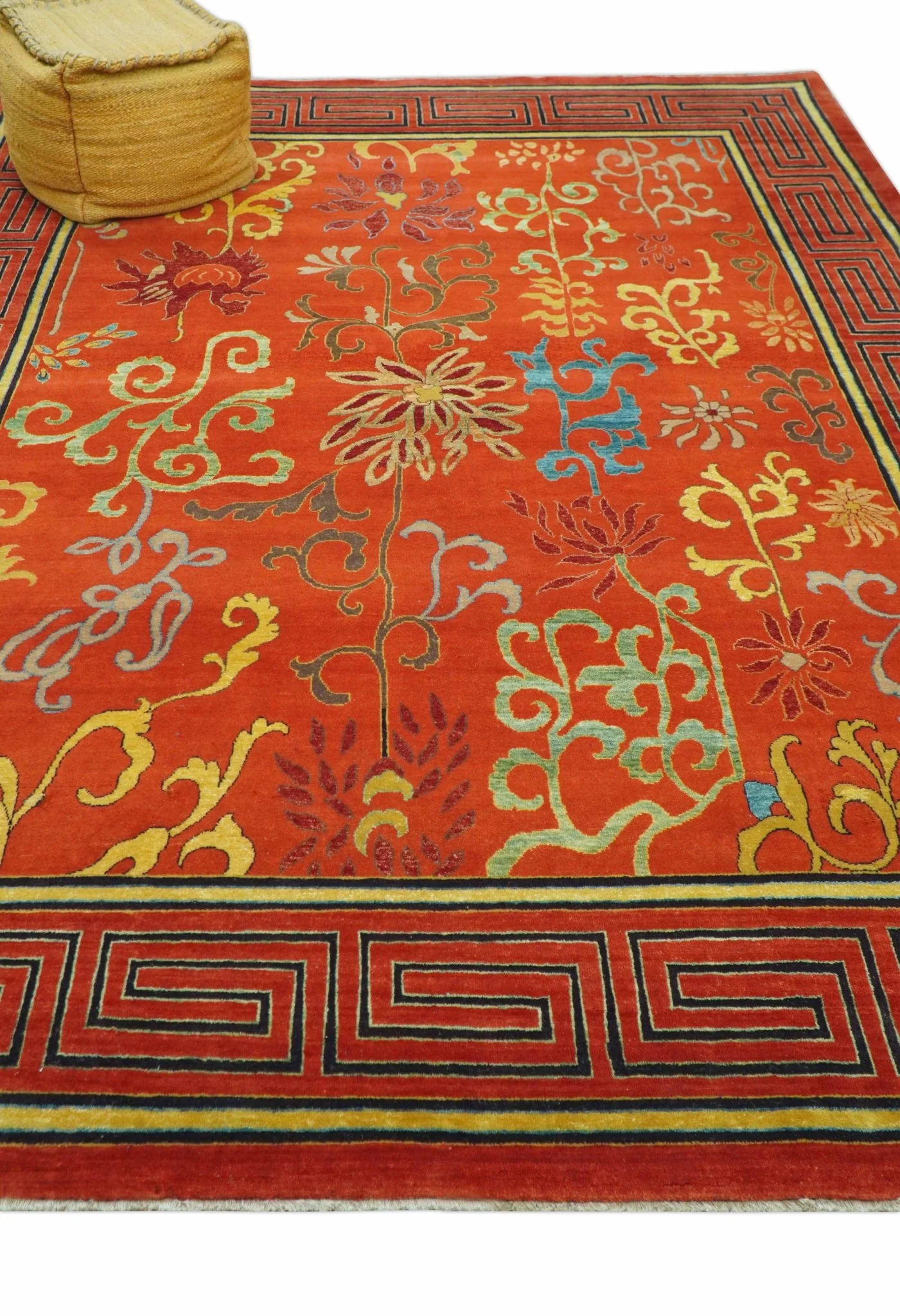 Modern Floral Orange 8x10 Hand Knotted wool Area Rug - Image 9