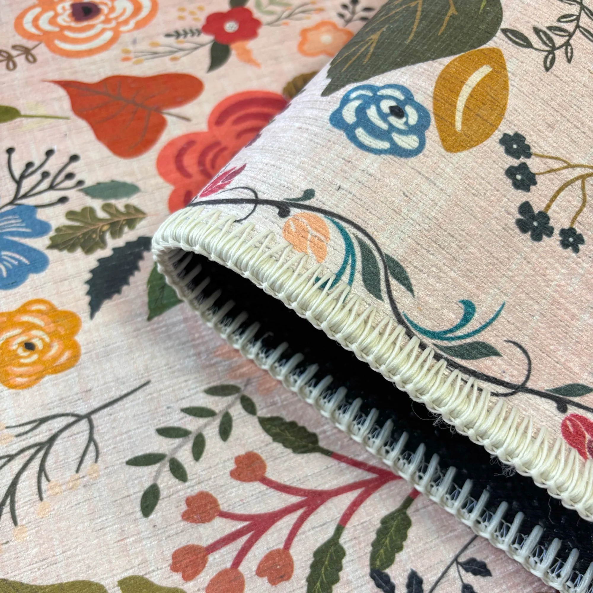 Modern Floral Peach Machine Washable Cotton Area Rug - Image 2