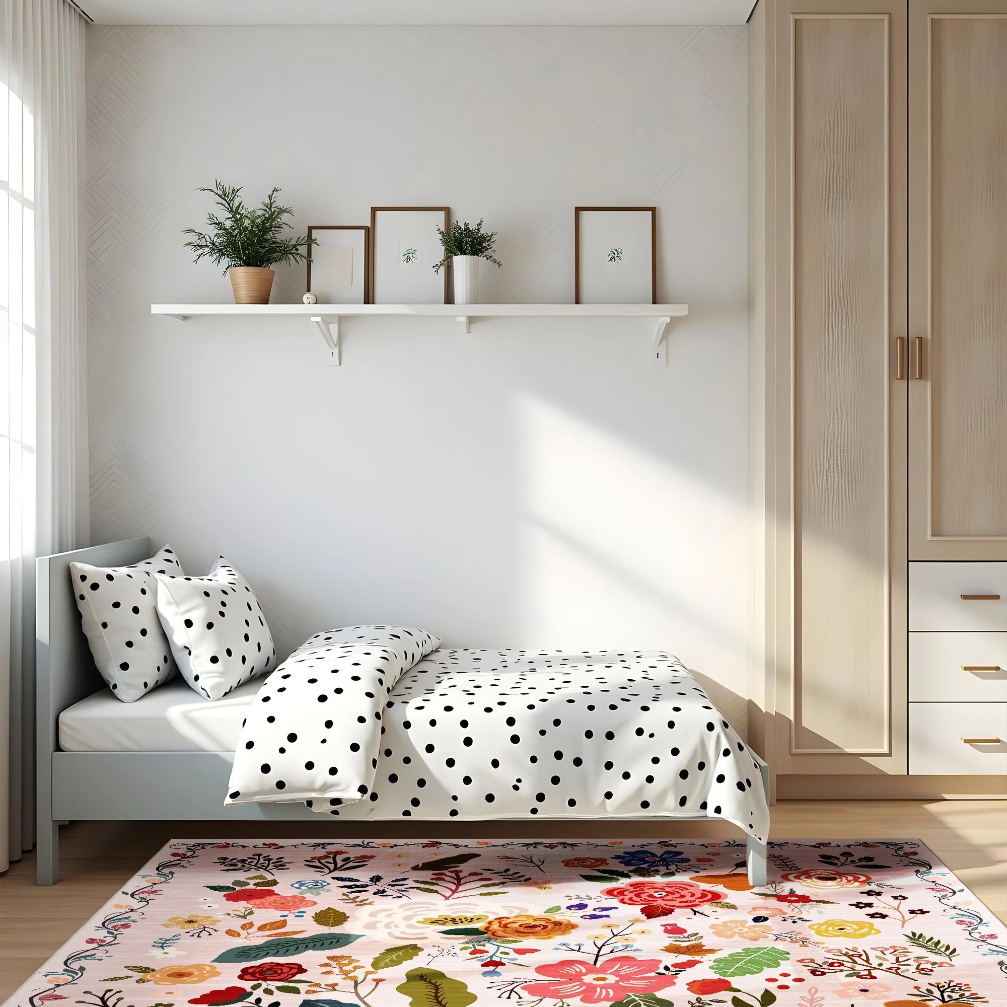 Modern Floral Peach Machine Washable Cotton Area Rug - Image 4
