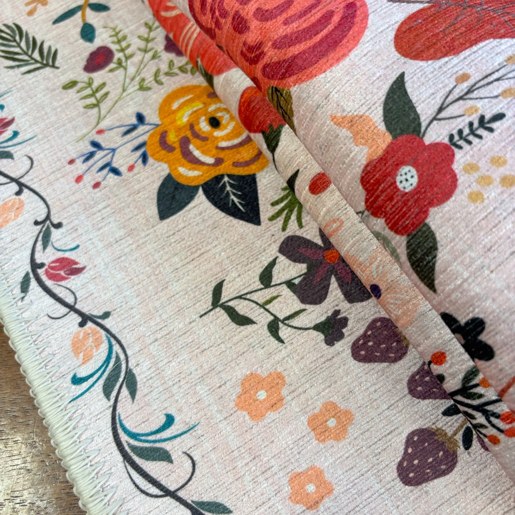 Modern Floral Peach Machine Washable Cotton Area Rug - Image 8