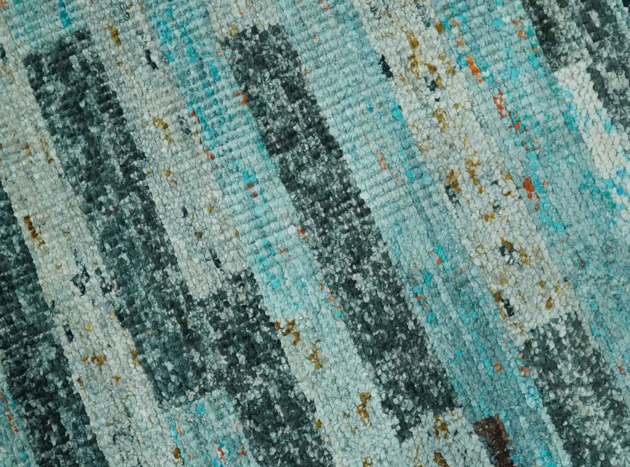 5x8 Modern Geomatical Aqua, Gray and Silver Stripes Design Hand Knotted wool Rug - Image 4
