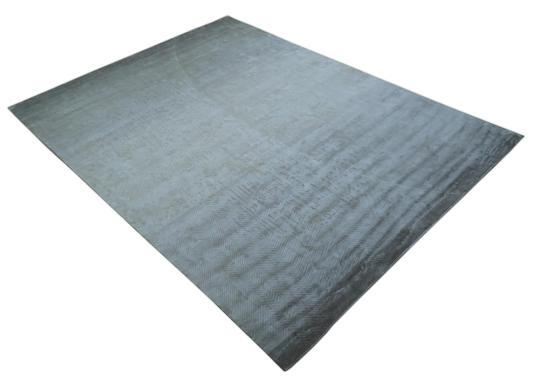 Modern geometric Design Beige Hand Loom 10x13 Art Silk Rug - Image 11
