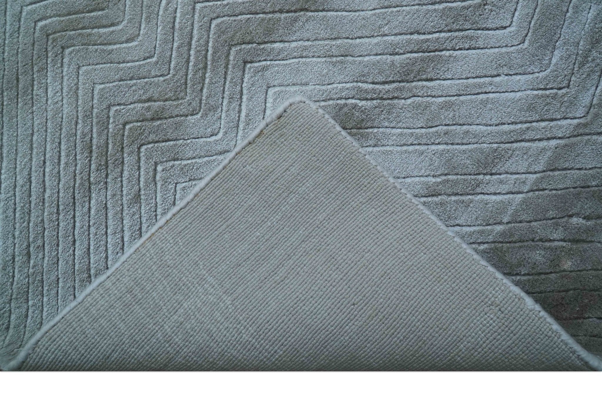 Modern geometric Design Beige Hand Loom 10x13 Art Silk Rug - Image 5