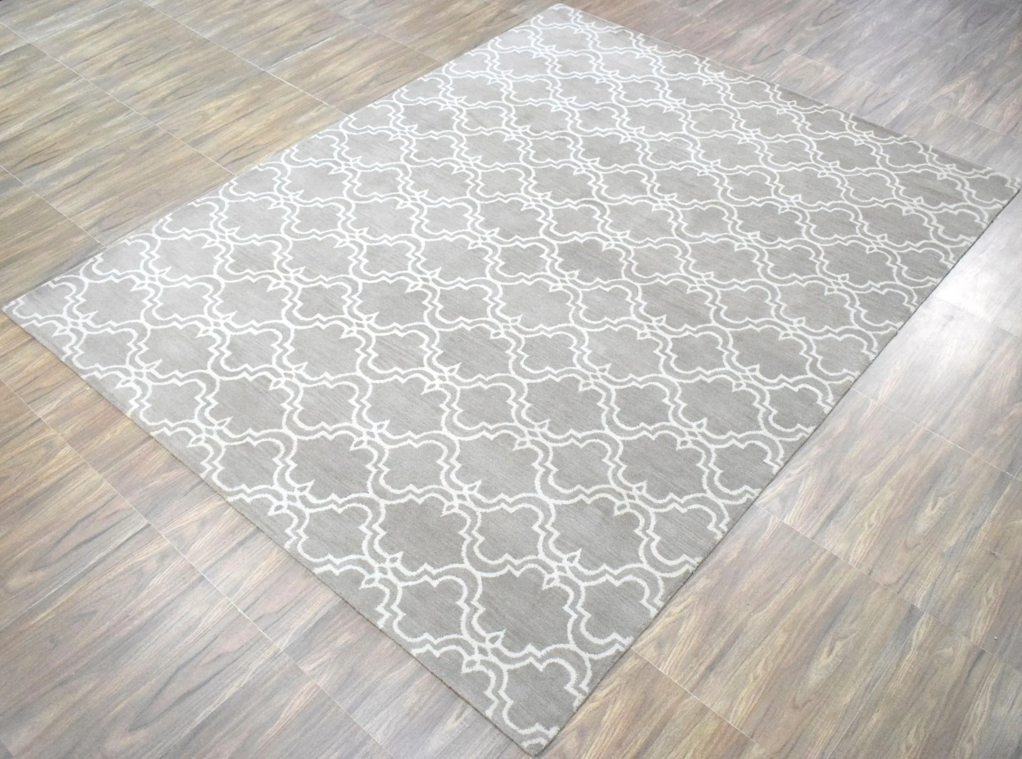 Modern Geometric hand Tufted Brown and Beige Wool Area Rug - Image 3