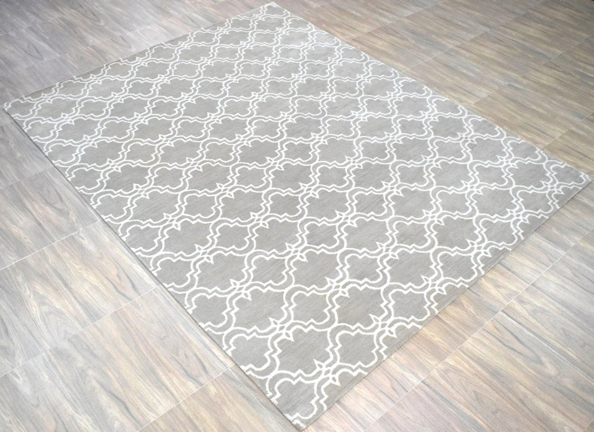 Modern Geometric hand Tufted Brown and Beige Wool Area Rug - Image 4