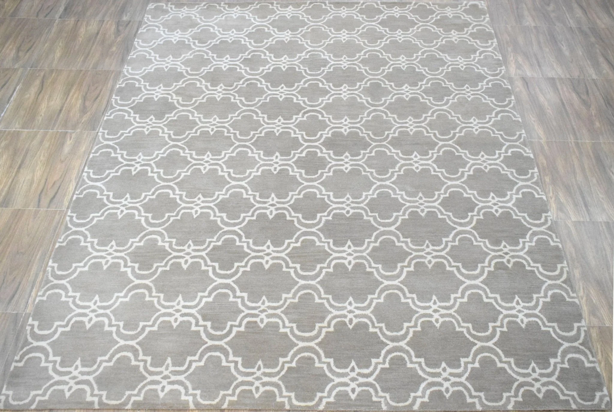 Modern Geometric hand Tufted Brown and Beige Wool Area Rug - Image 5