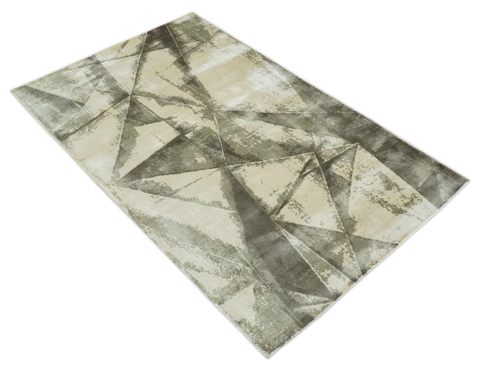 Modern Geometrical Diamond Cut Design Beige and Gray 5x8 Hand loom Viscose Area Rug - Image 10