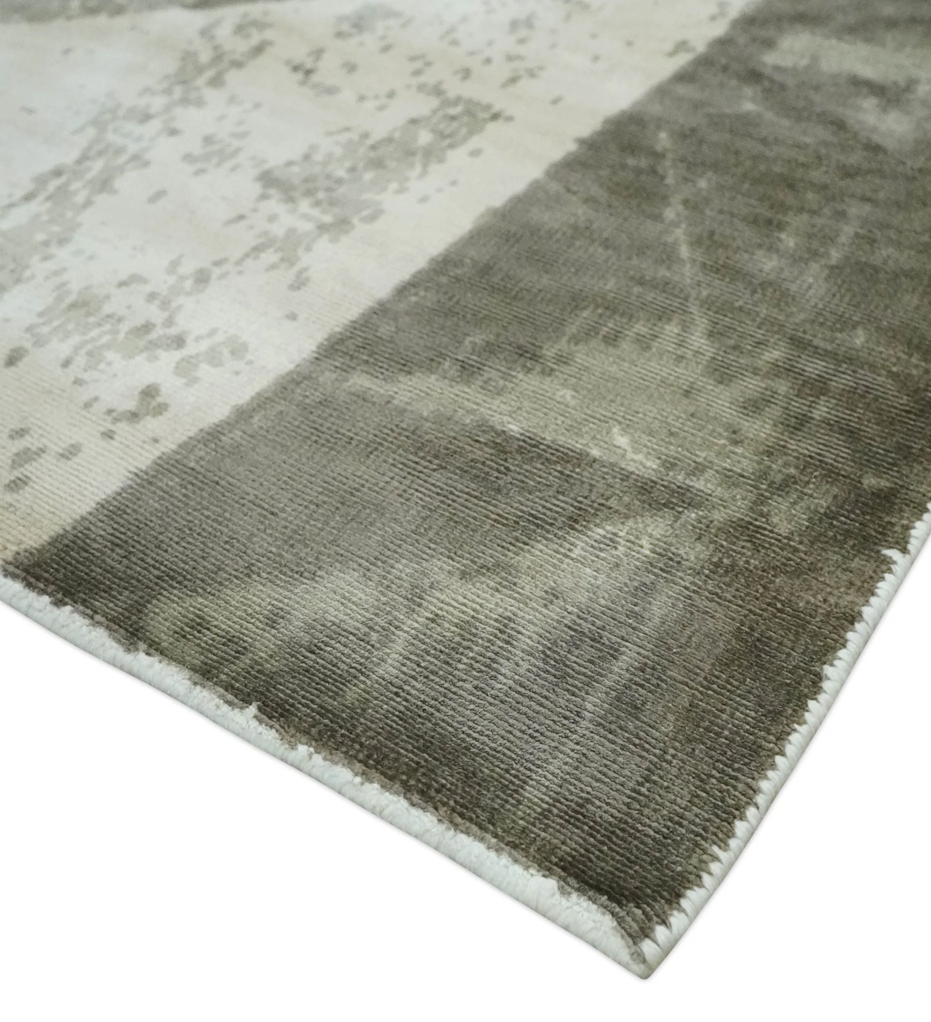 Modern Geometrical Diamond Cut Design Beige and Gray 5x8 Hand loom Viscose Area Rug - Image 6