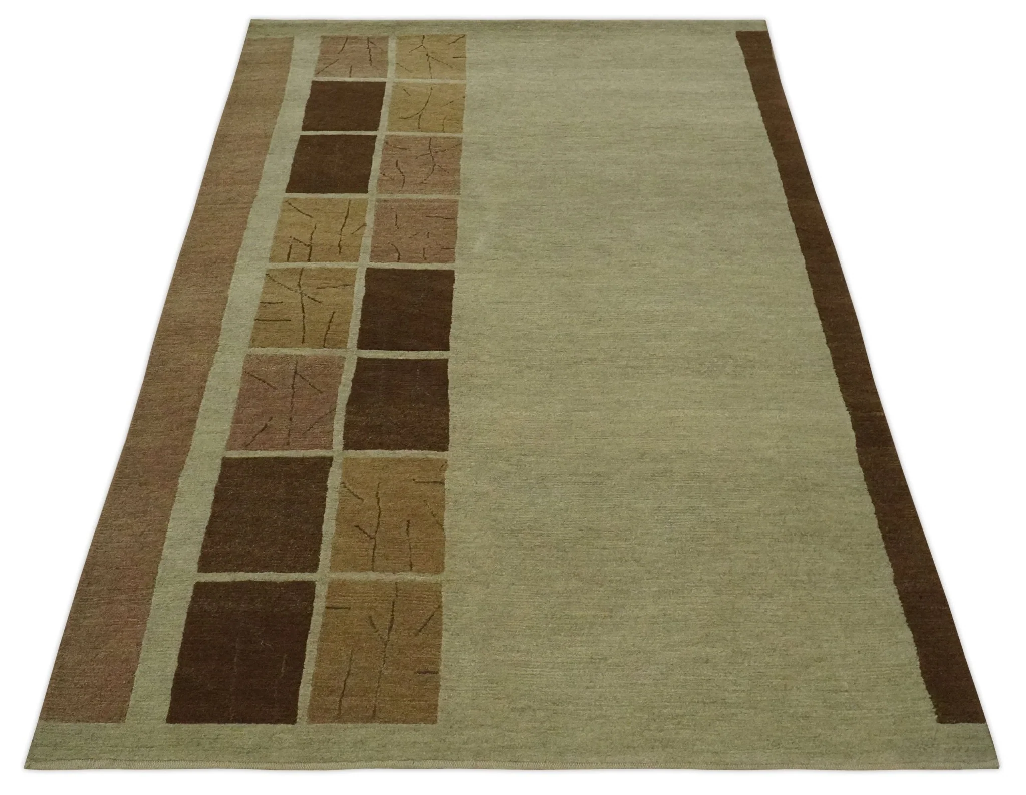 Modern Geometrical Beige, Brown and olive 4x6 Hand Knotted Wool Area Rug - Image 10