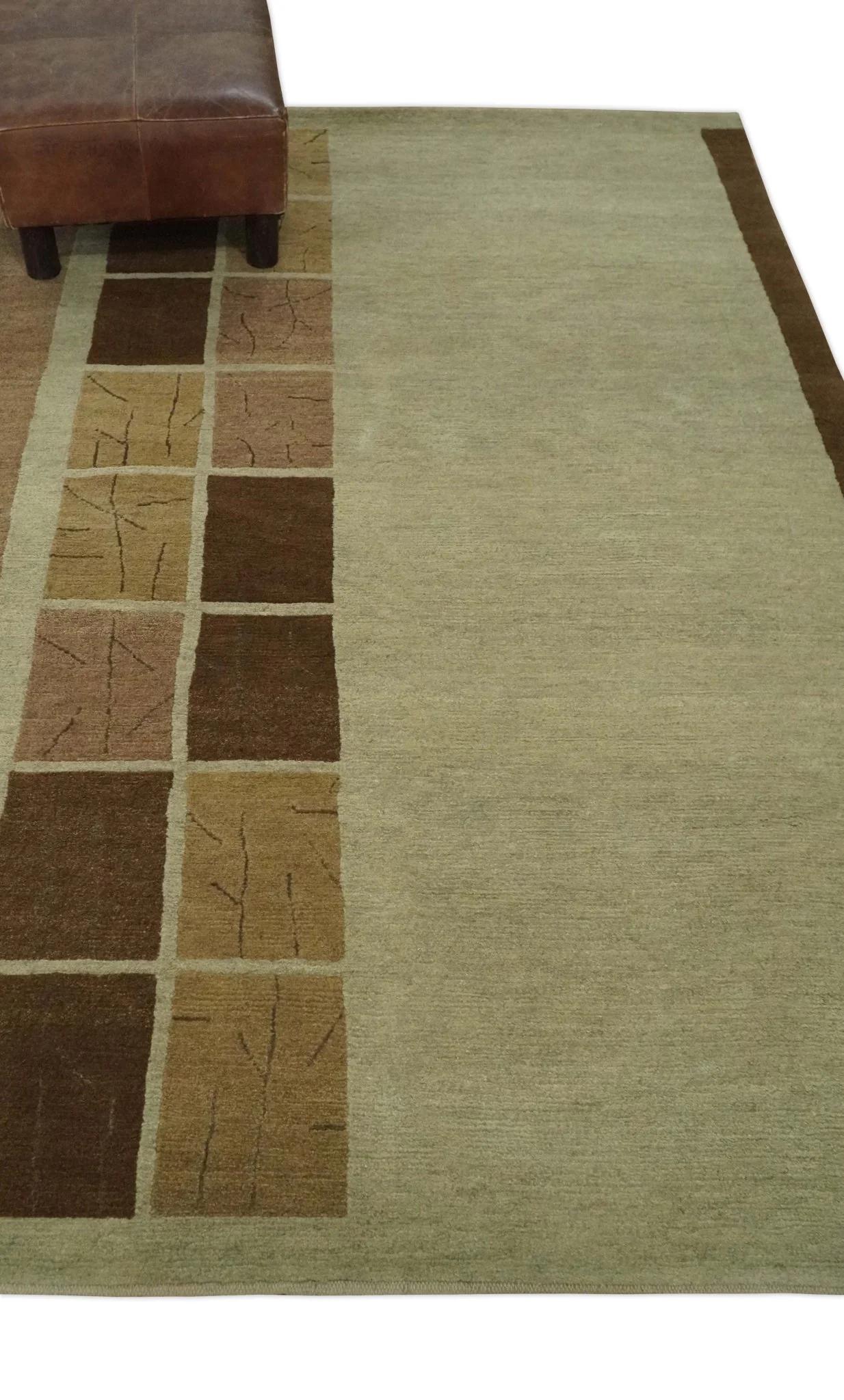 Modern Geometrical Beige, Brown and olive 4x6 Hand Knotted Wool Area Rug - Image 2